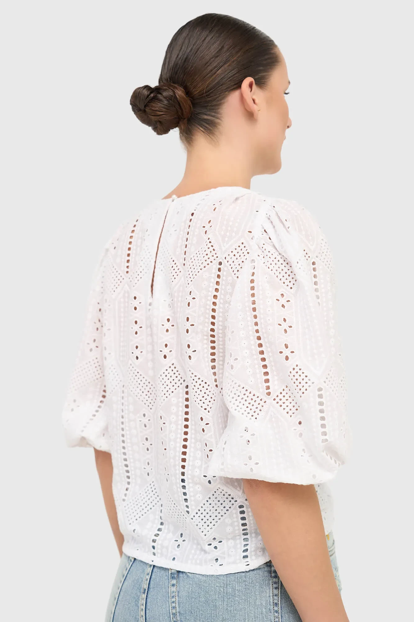Damen-Top mit Puffärmeln von Elian, weiß, mit Spitze