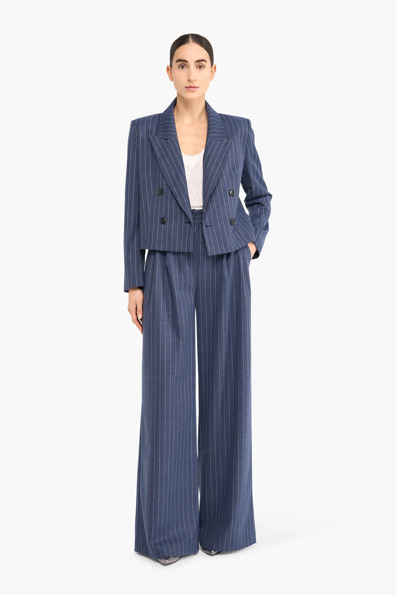 Women's Wide-Leg Striped Pants in Dollar Blue