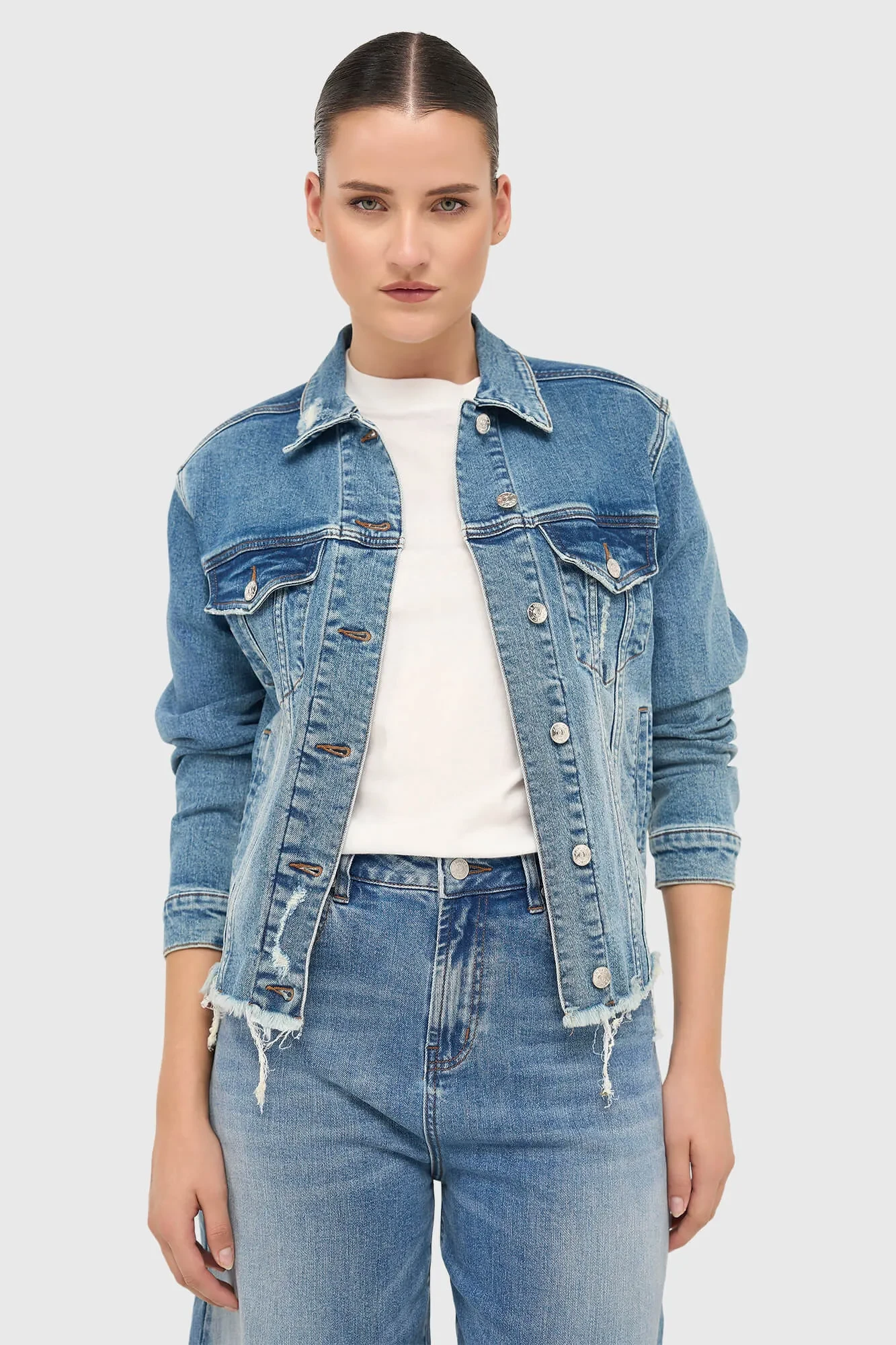 Denim-Jeansjacke mit Stretchanteil für Damen von Gregory, blau, Größe 379