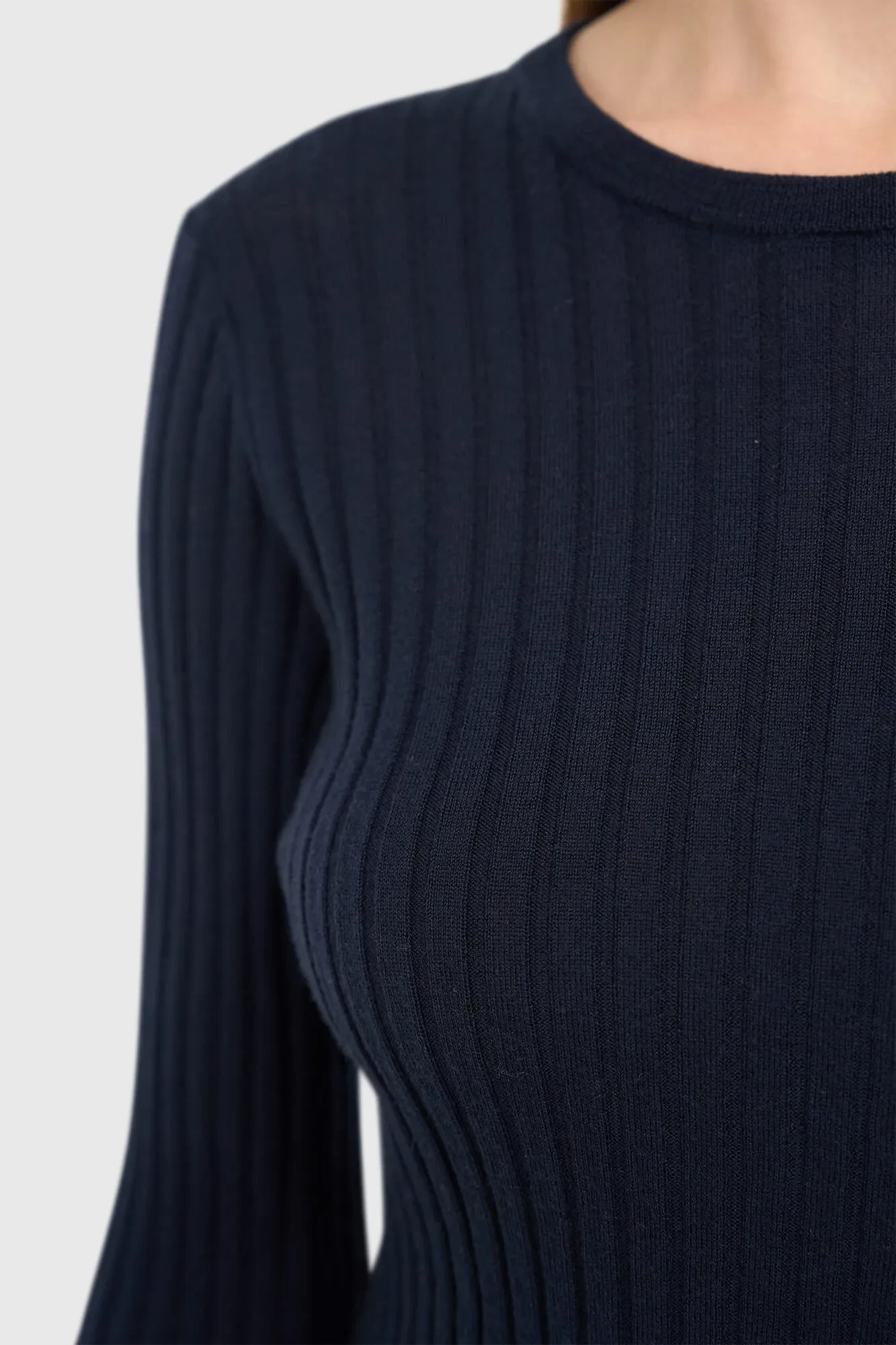 Dark Blue Merino Wool Long-Sleeve Sweater, Lyle Blue