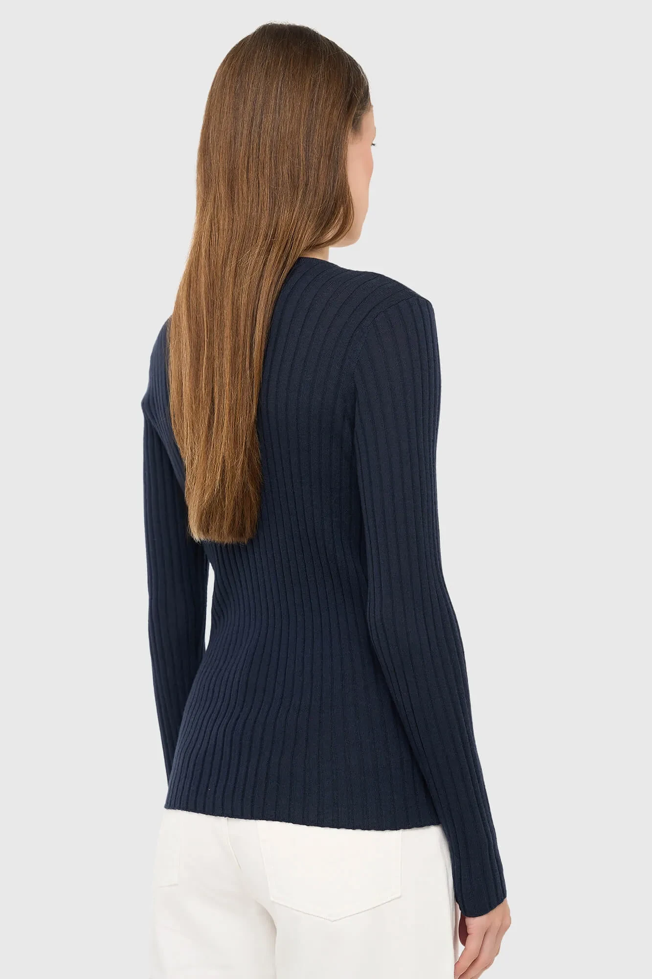 Dark Blue Merino Wool Long-Sleeve Sweater, Lyle Blue