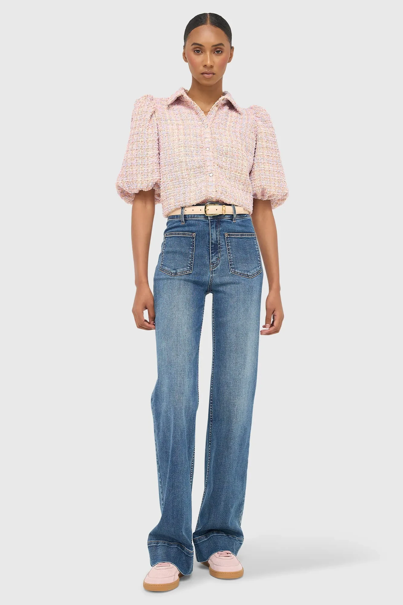 Damenjeans mit ausgestelltem Schnitt, Stretch, mittlerer Leibhöhe, Jagger, Blau 932