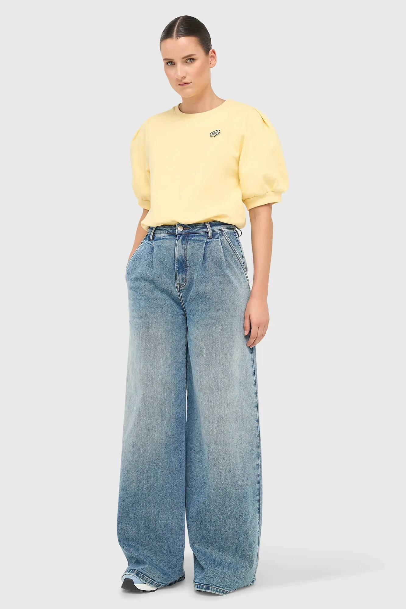 Yellow Women's Sweater with Puff Sleeves, Cotton, Corey