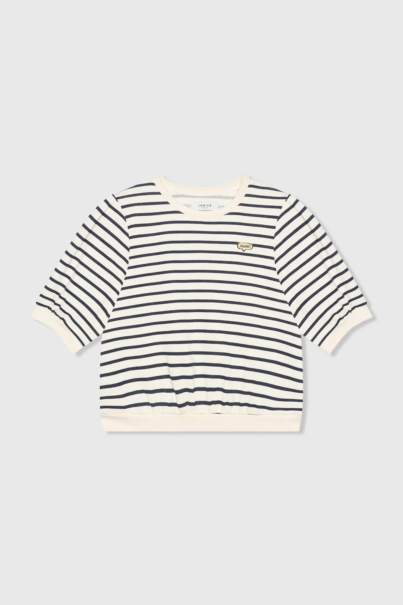 Gestreifter blau-weißer Damenpullover mit Puffärmeln aus Baumwolle von Corey