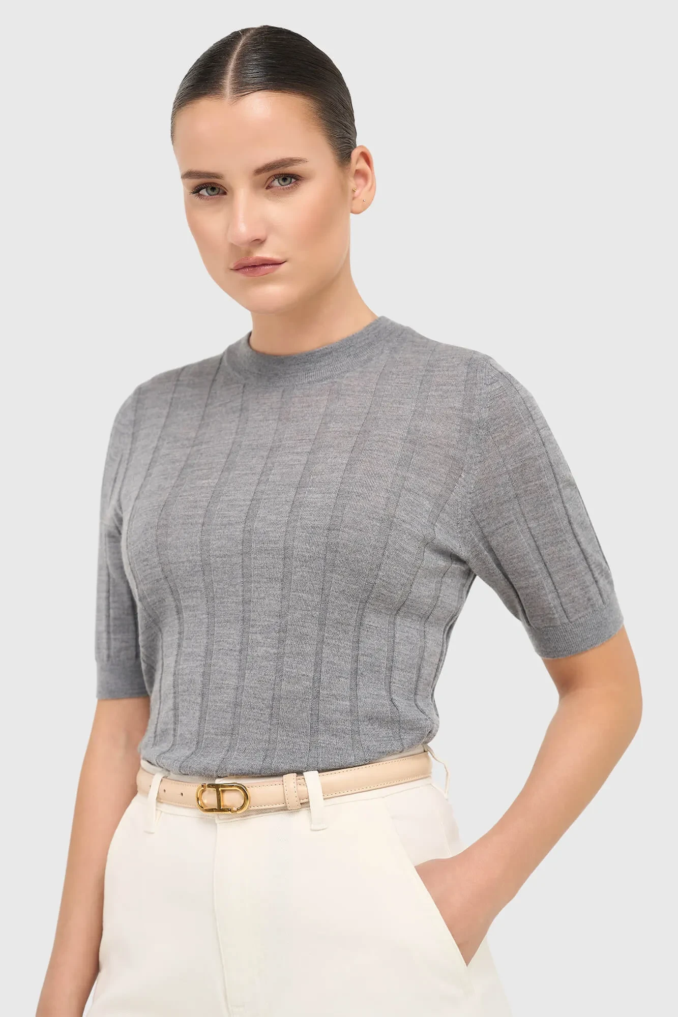 Gray Merino Wool Fine-Knit Sweater Charly Gray