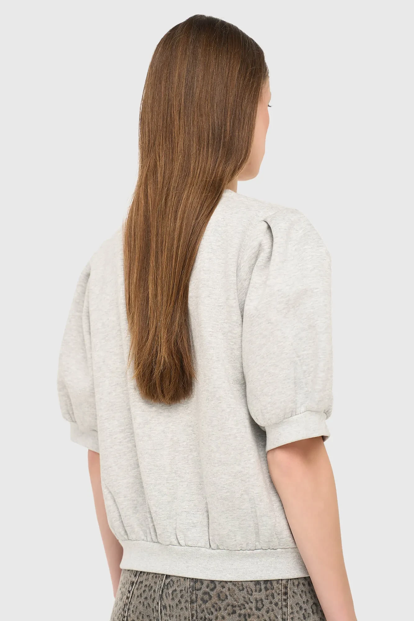 Gray Women's Sweater with Puff Sleeves, Cotton, Corey