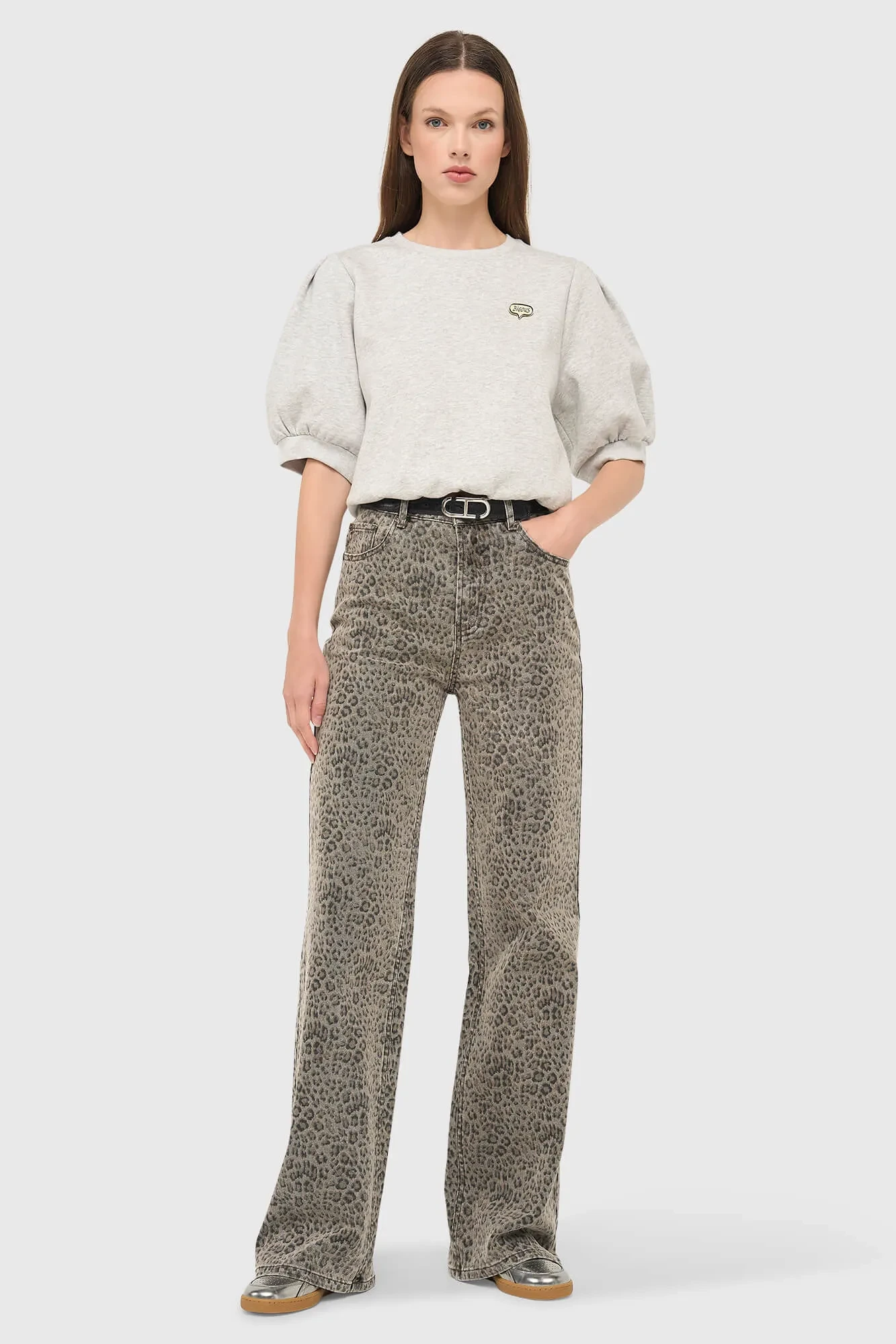 Gray Women's Sweater with Puff Sleeves, Cotton, Corey