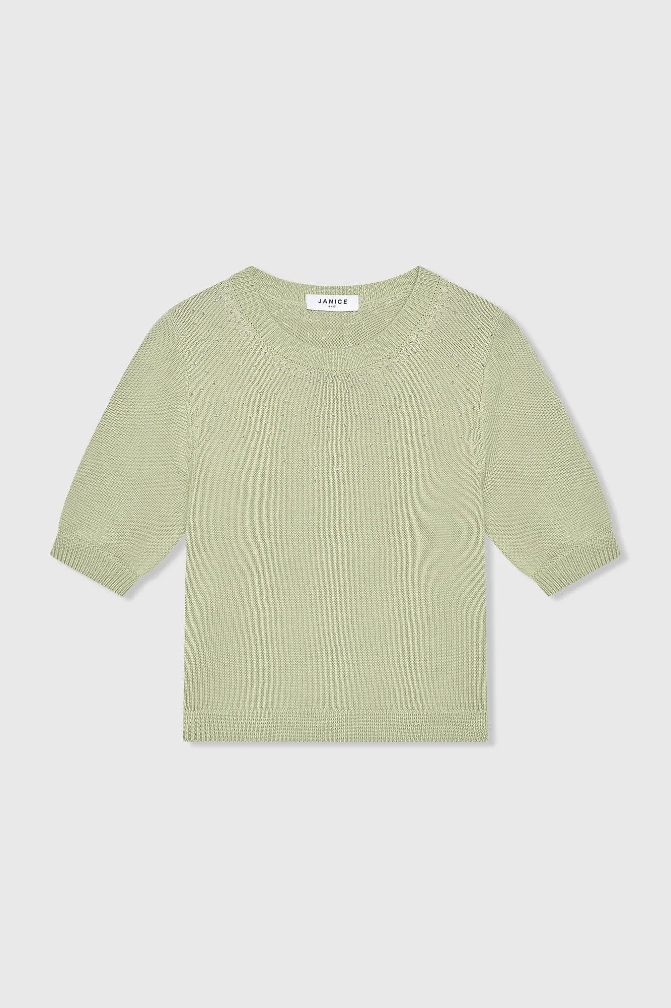 Green Cotton Women's Sweater With Rhinestones by Barret
