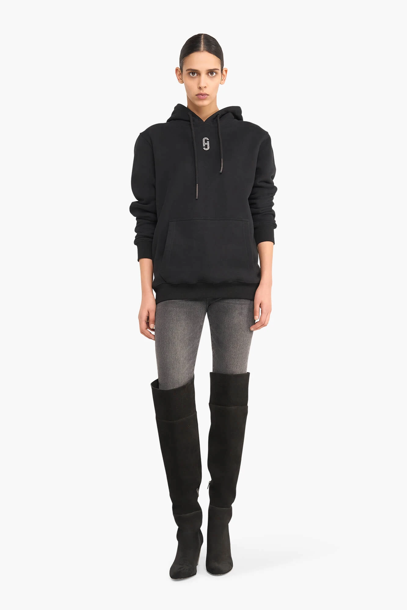 Hoodie Dames Katoen Logo Zilver Scott Zwart