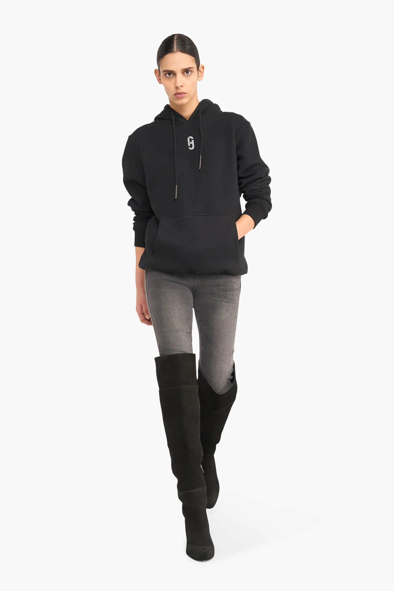 Hoodie Dames Katoen Logo Zilver Scott Zwart