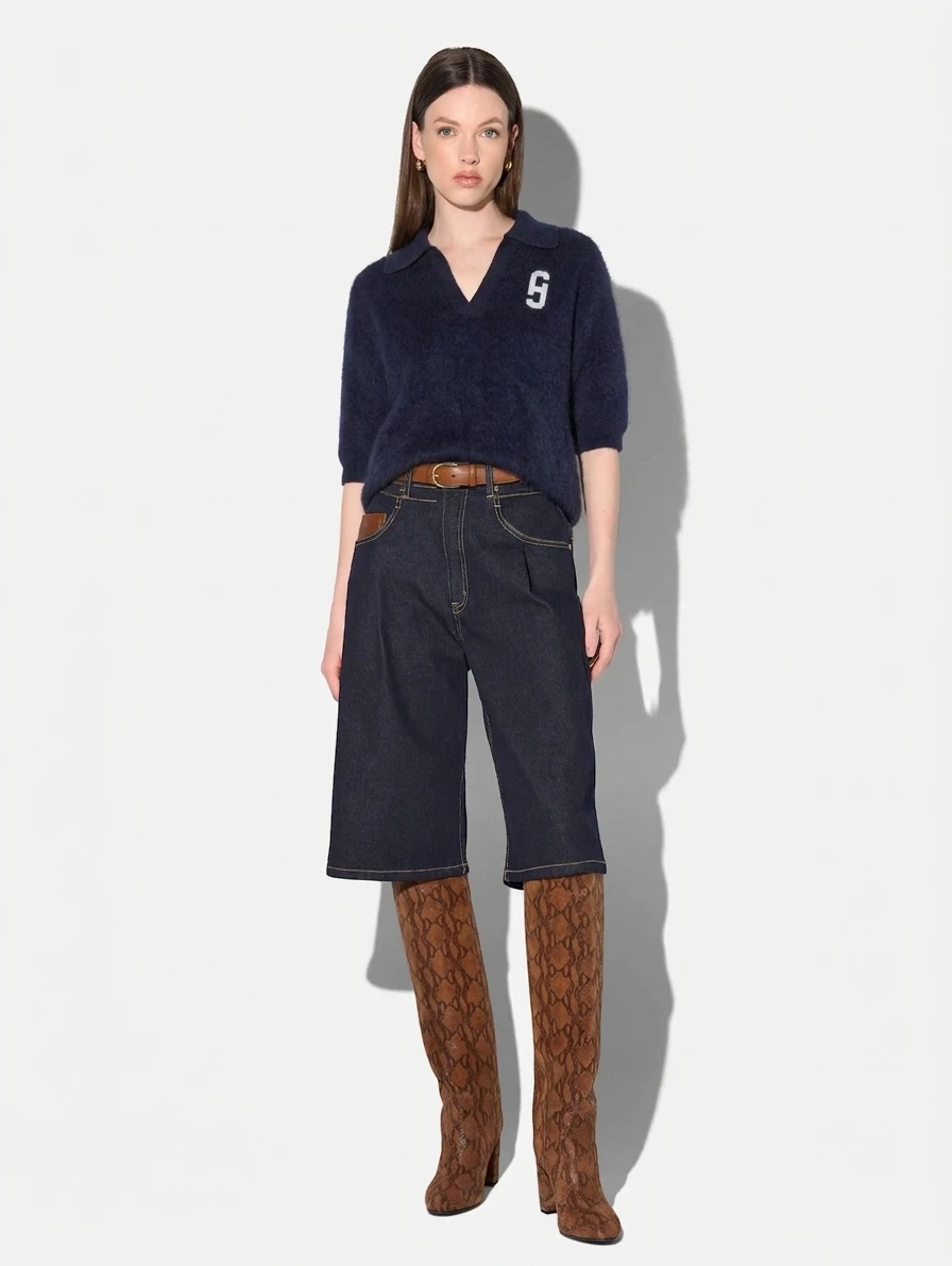 Polo Hals Dames Trui Merino Wol Cashmere Resort Blauw
