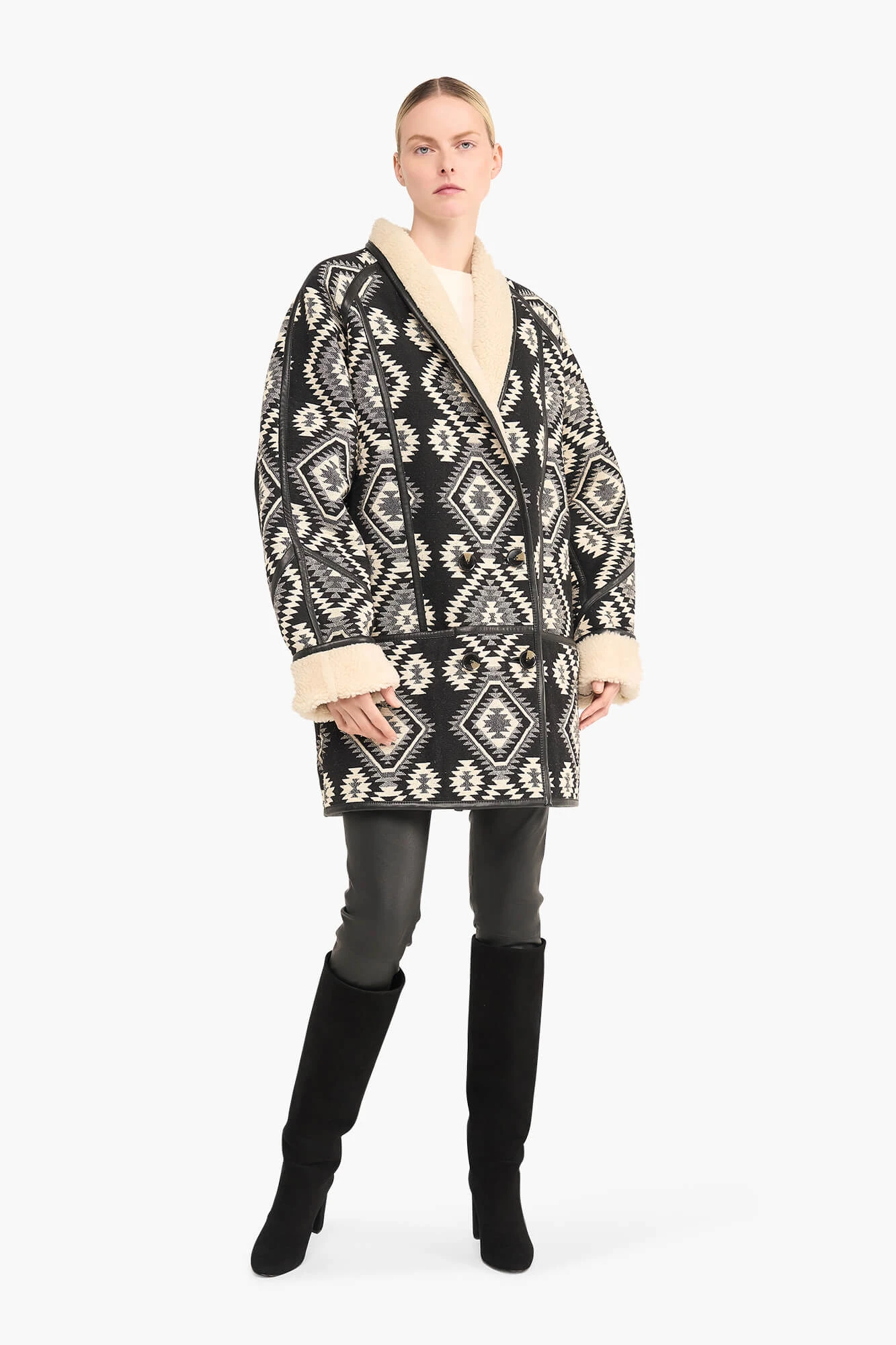 Jas Dames Zwart Creme Raf Jacquard Aztec