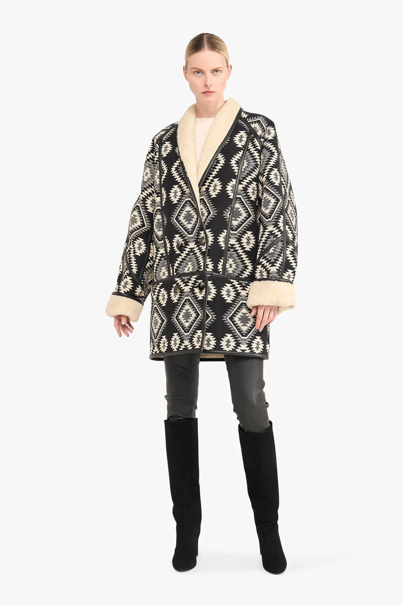 Jas Dames Zwart Creme Raf Jacquard Aztec