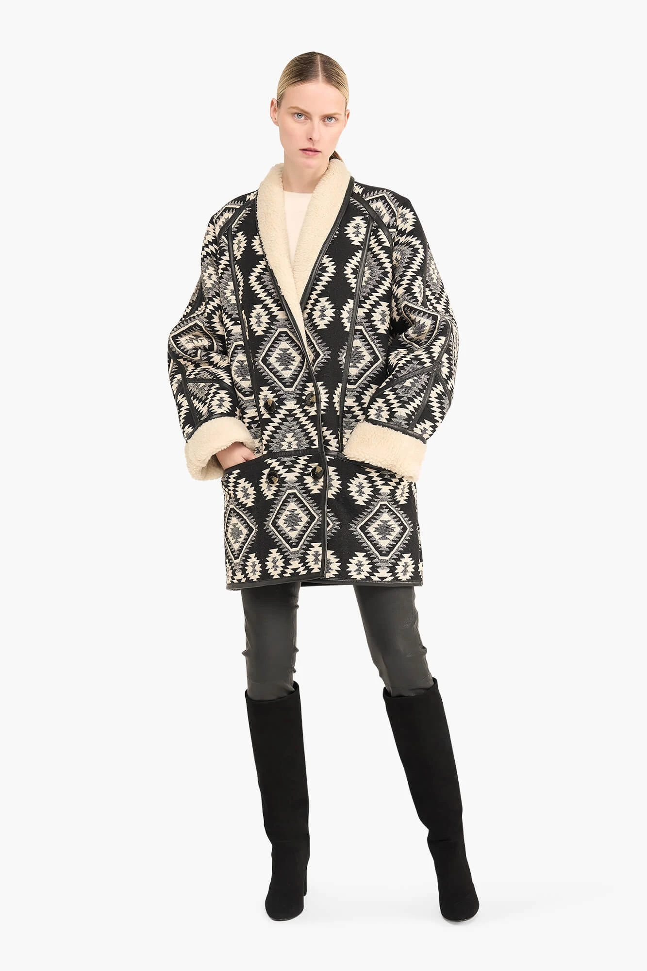 Jas Dames Zwart Creme Raf Jacquard Aztec