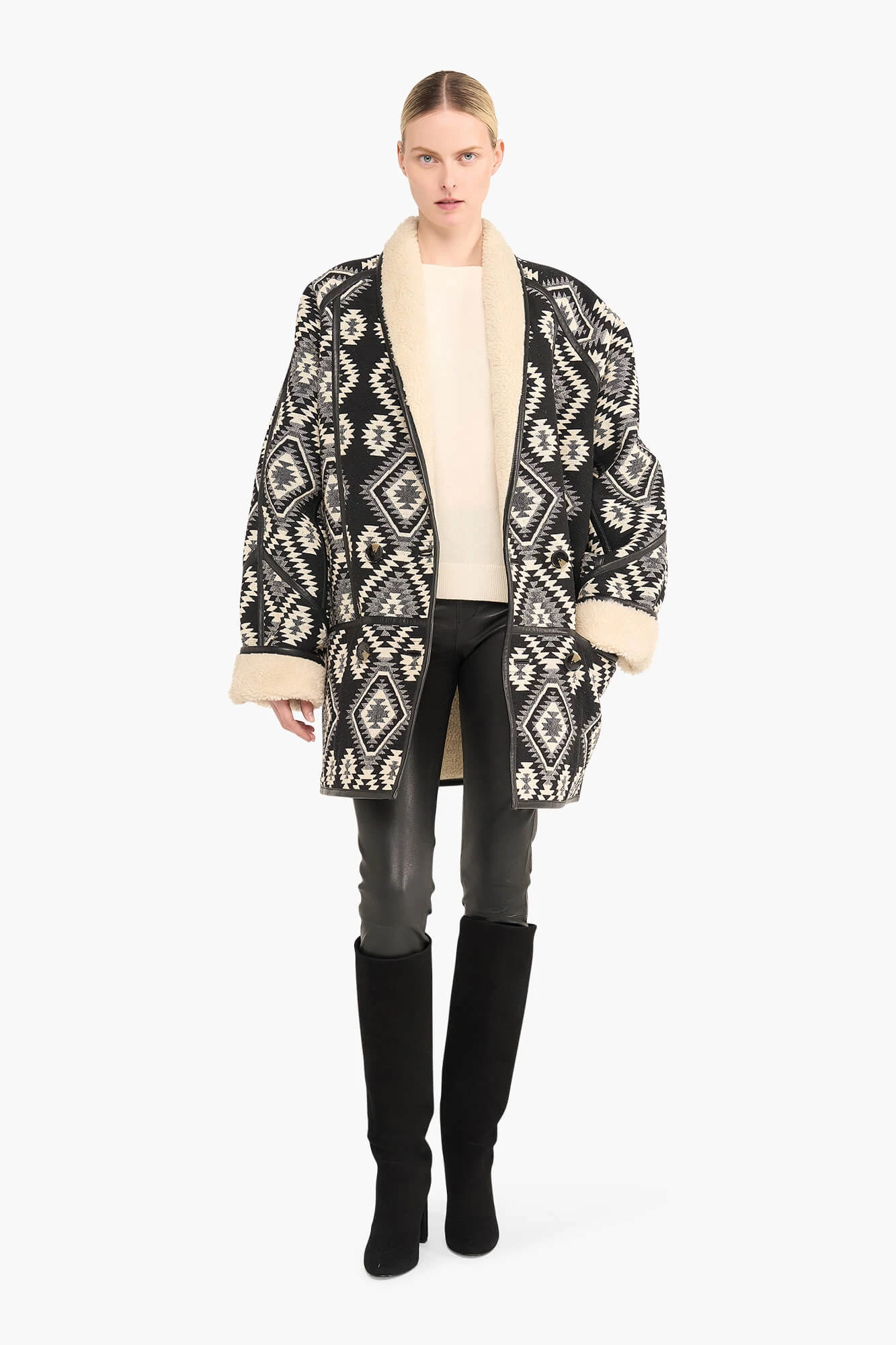 Jas Dames Zwart Creme Raf Jacquard Aztec