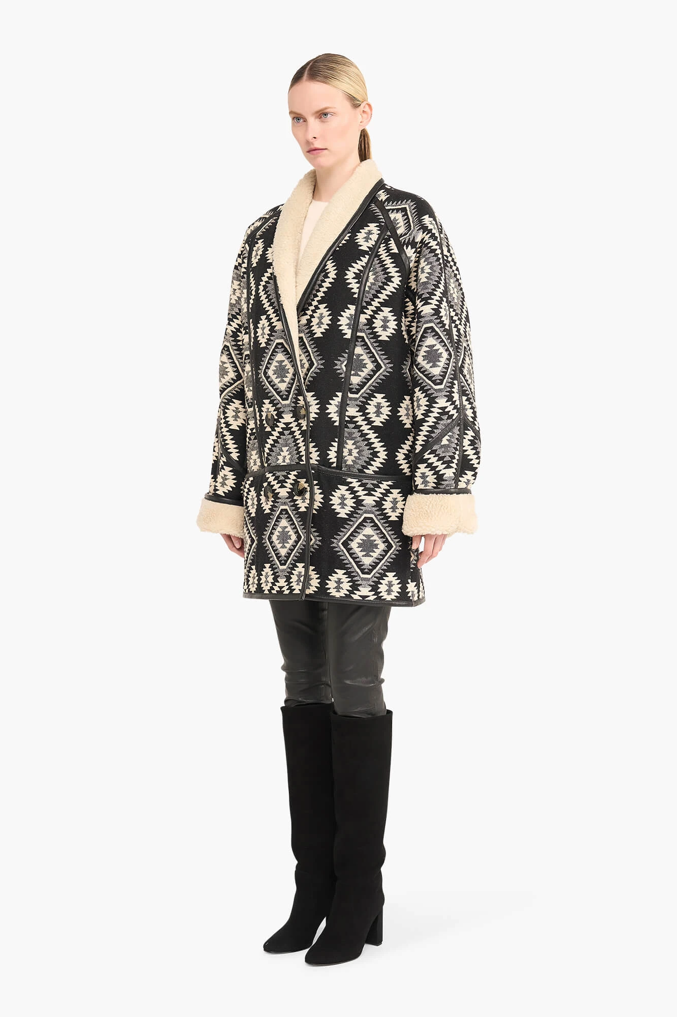 Jas Dames Zwart Creme Raf Jacquard Aztec
