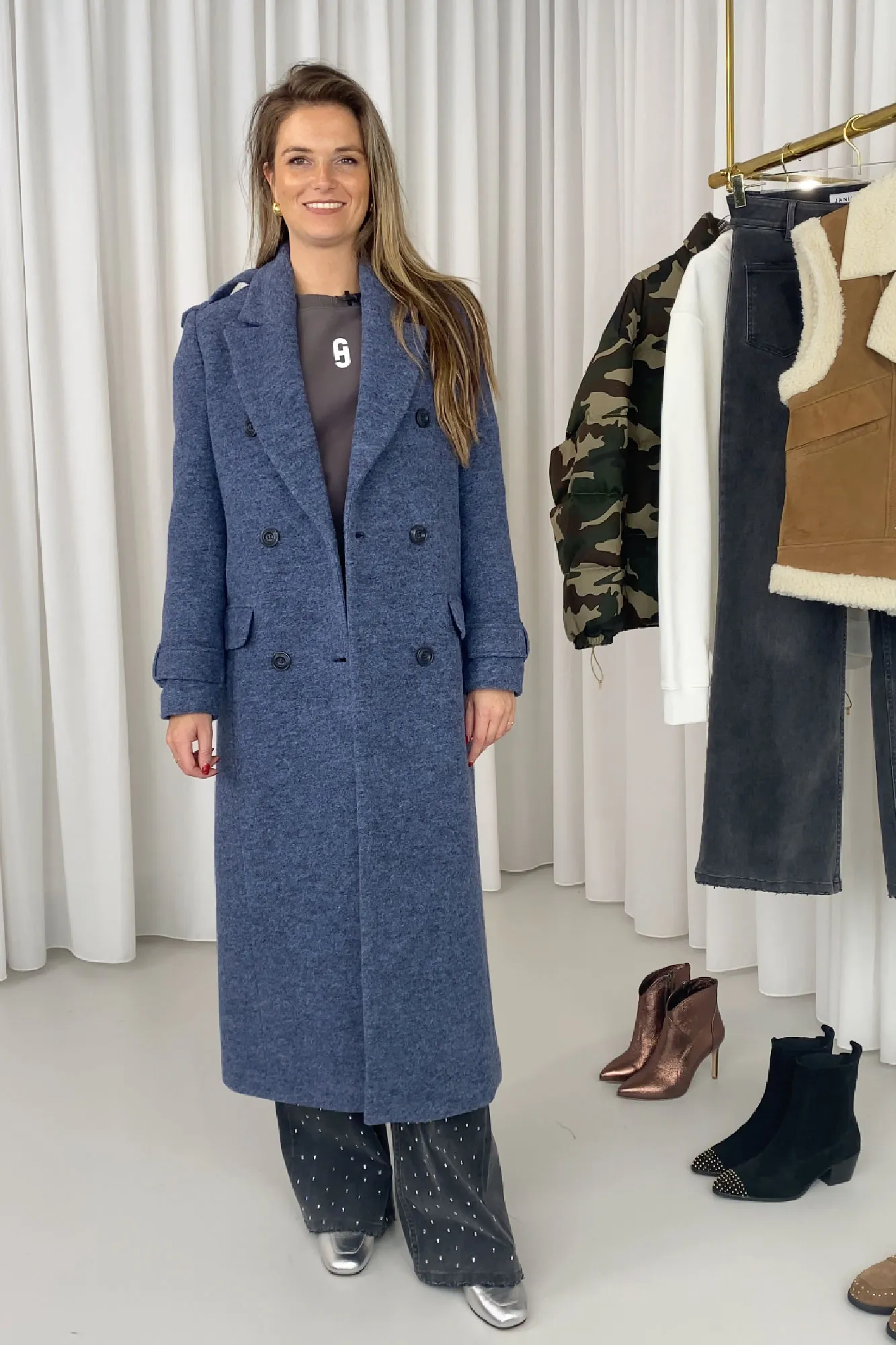 Lange Manteljas Blauw Dames