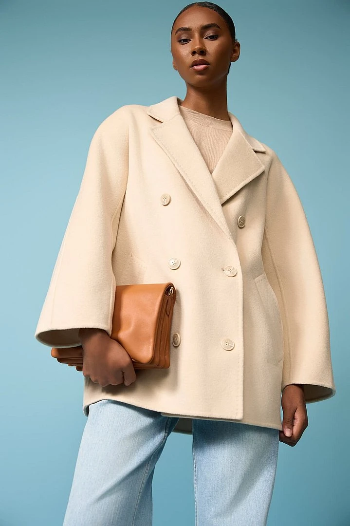 Women's Double-Faced Cashmere Caban Coat, Kennedy Beige