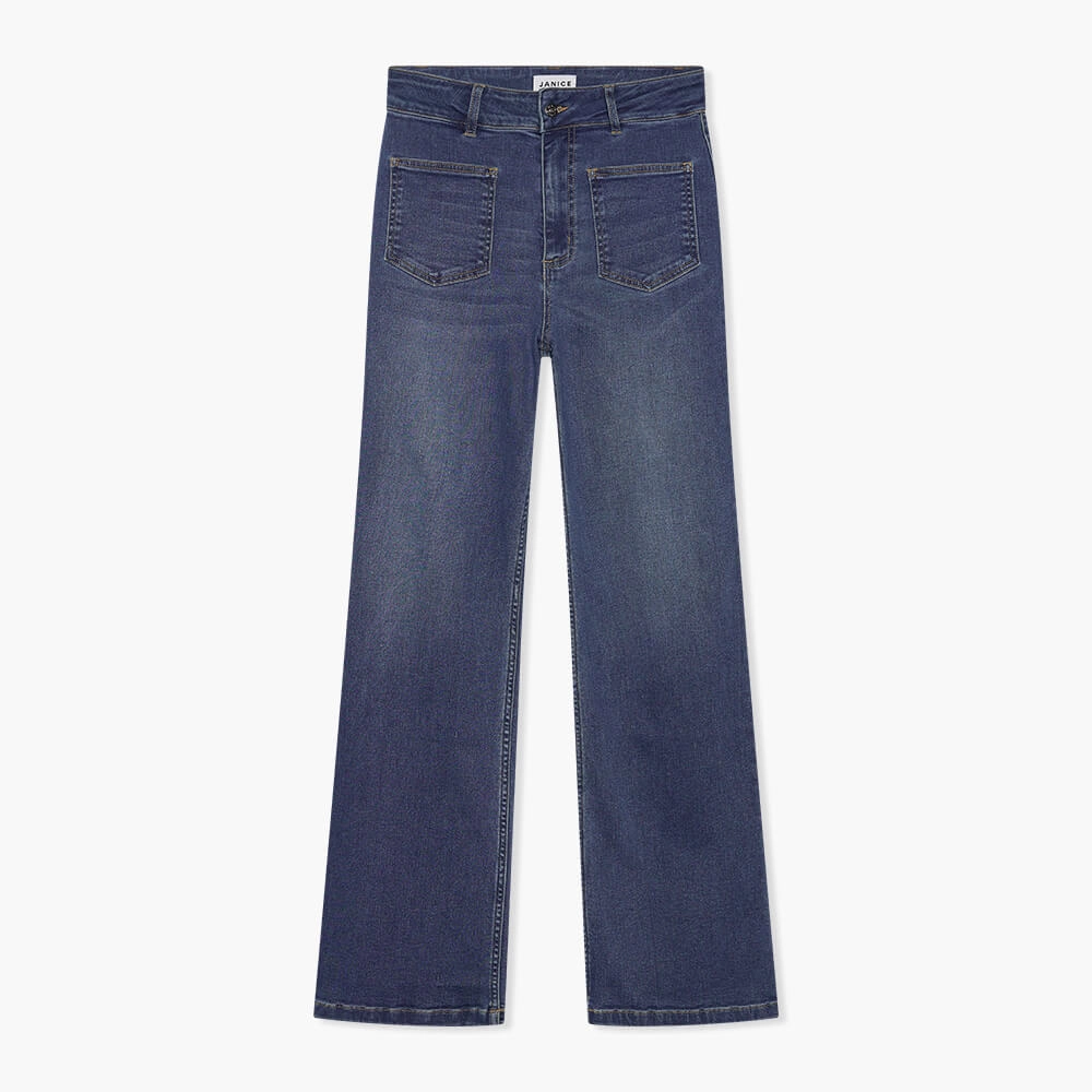 High Rise Dames Jeans Rechte Pijp Flared Jagger Blauw 111