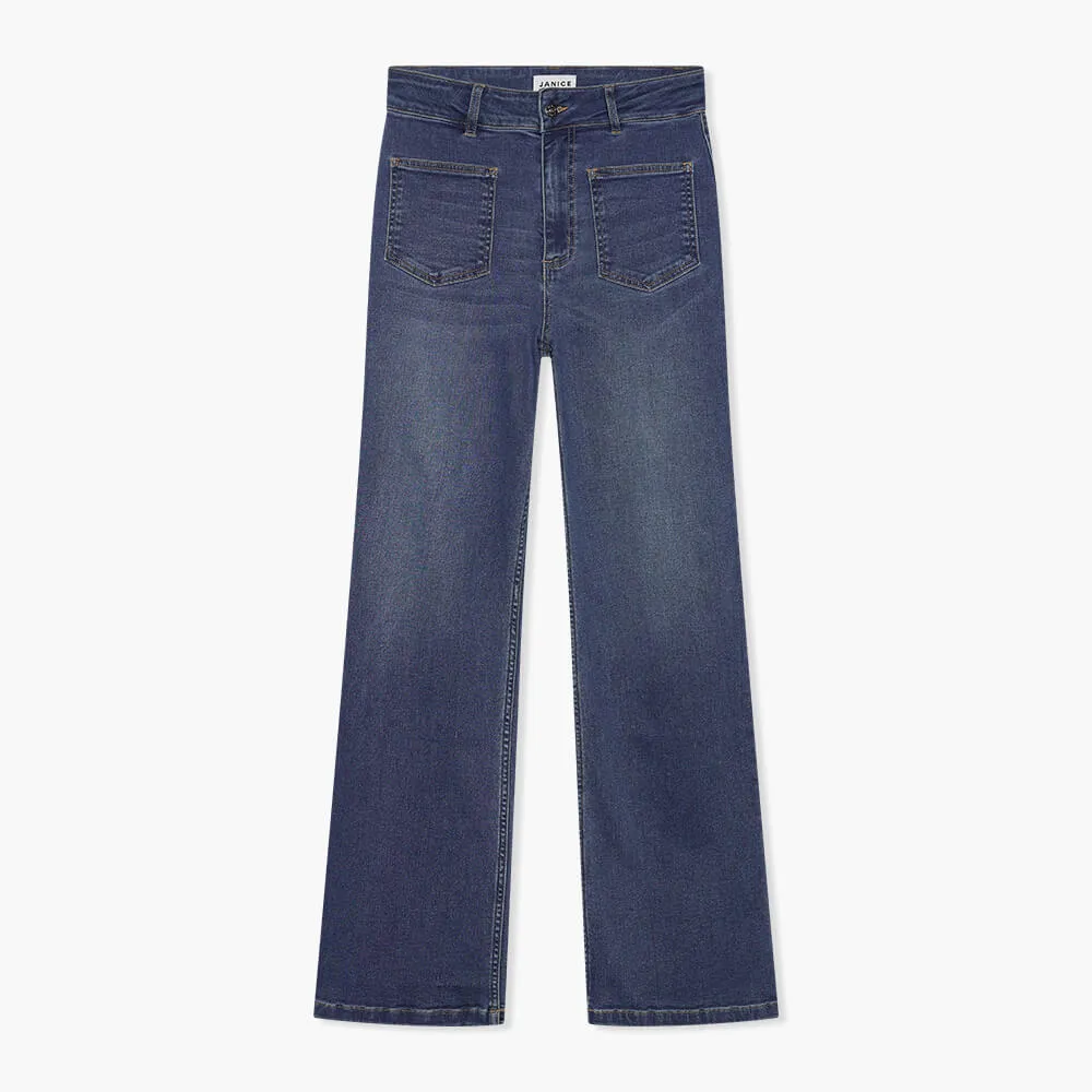 High Rise Dames Jeans Rechte Pijp Flared Jagger Blauw 111