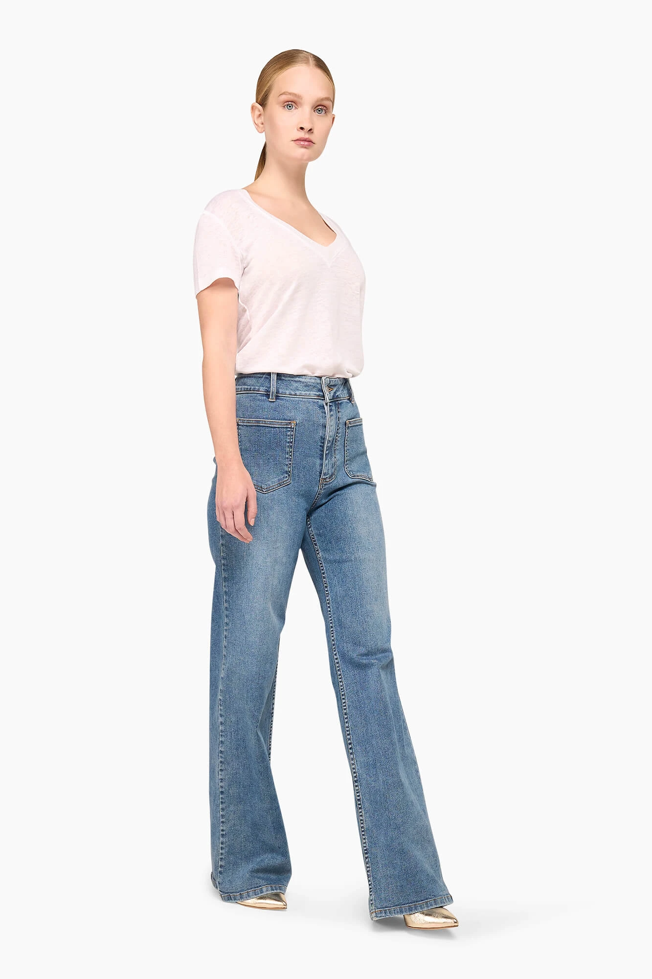 High-Waist-Flared-Jeans für Damen, Jagger, Blau, 422