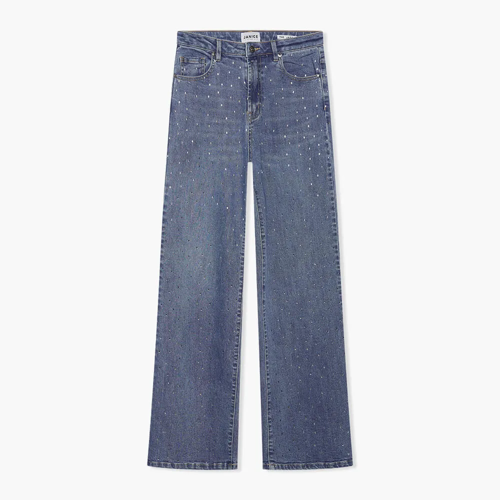 Jeans Dames Wijde Pijp Steentjes Jason Blauw 028
