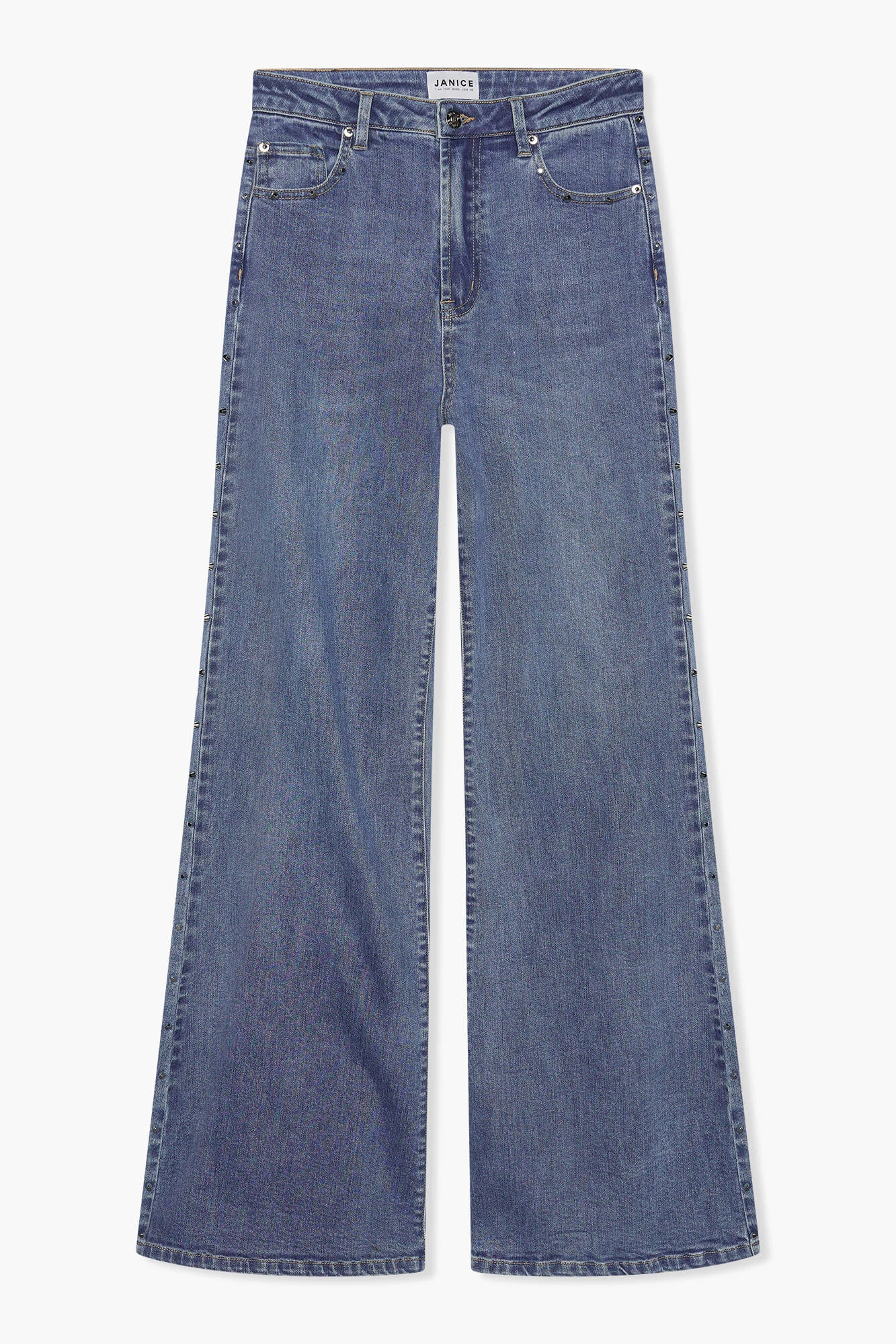 High-Waist-Jeans mit weitem Bein und Nieten, Mason, Blau 028
