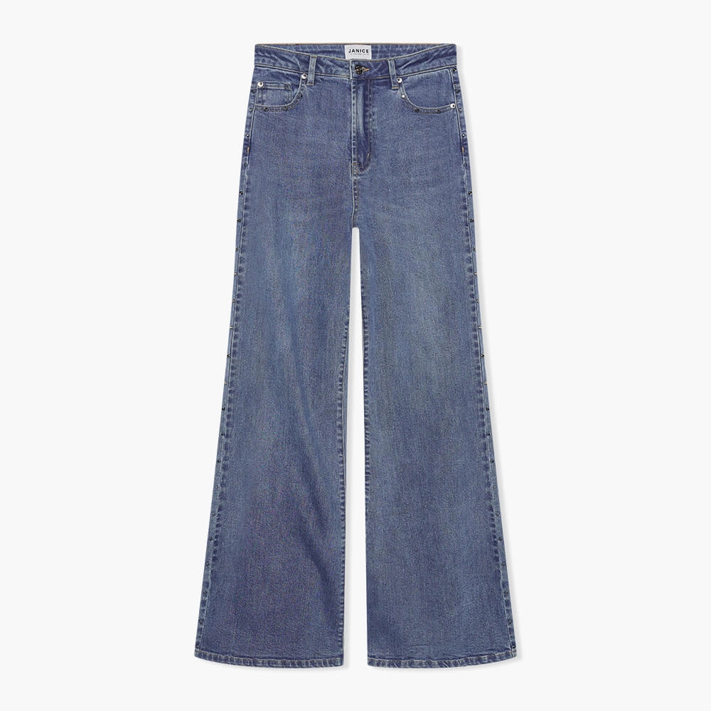 High Rise Wijde Leg Jeans Studs Mason Blauw 028