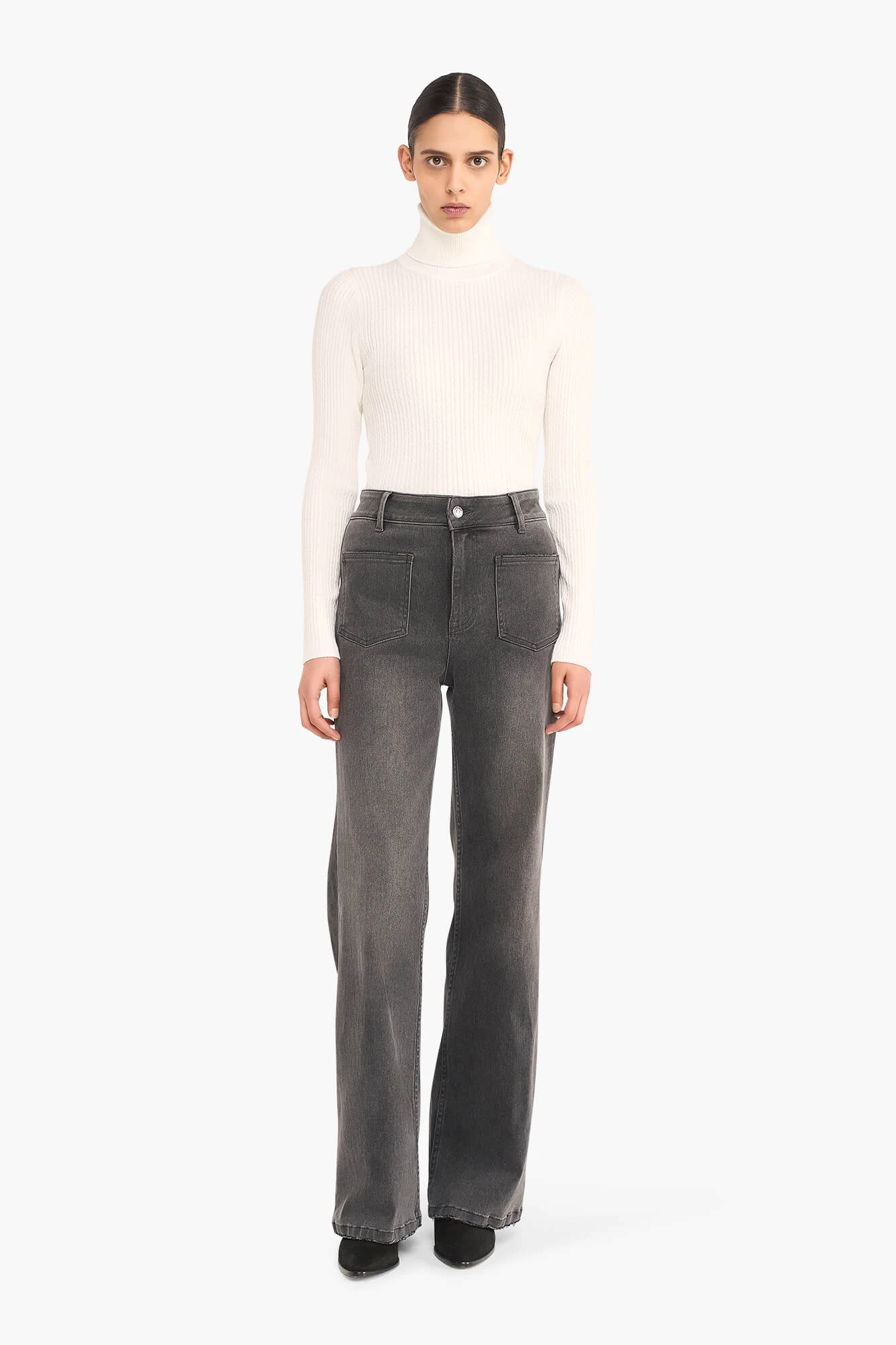 High-Waist-Jeans für Damen, gerader Schnitt, ausgestellt, Jagger, grau, Größe 415