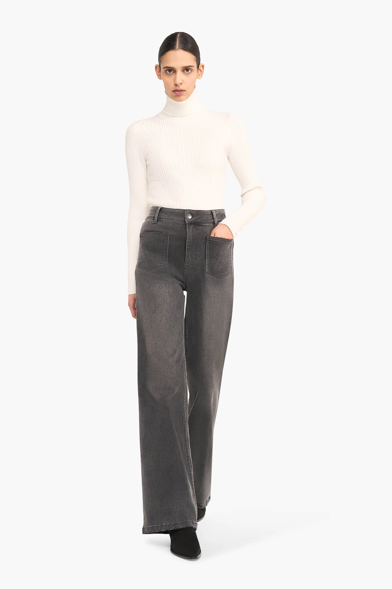 High-Waist-Jeans für Damen, gerader Schnitt, ausgestellt, Jagger, grau, Größe 415