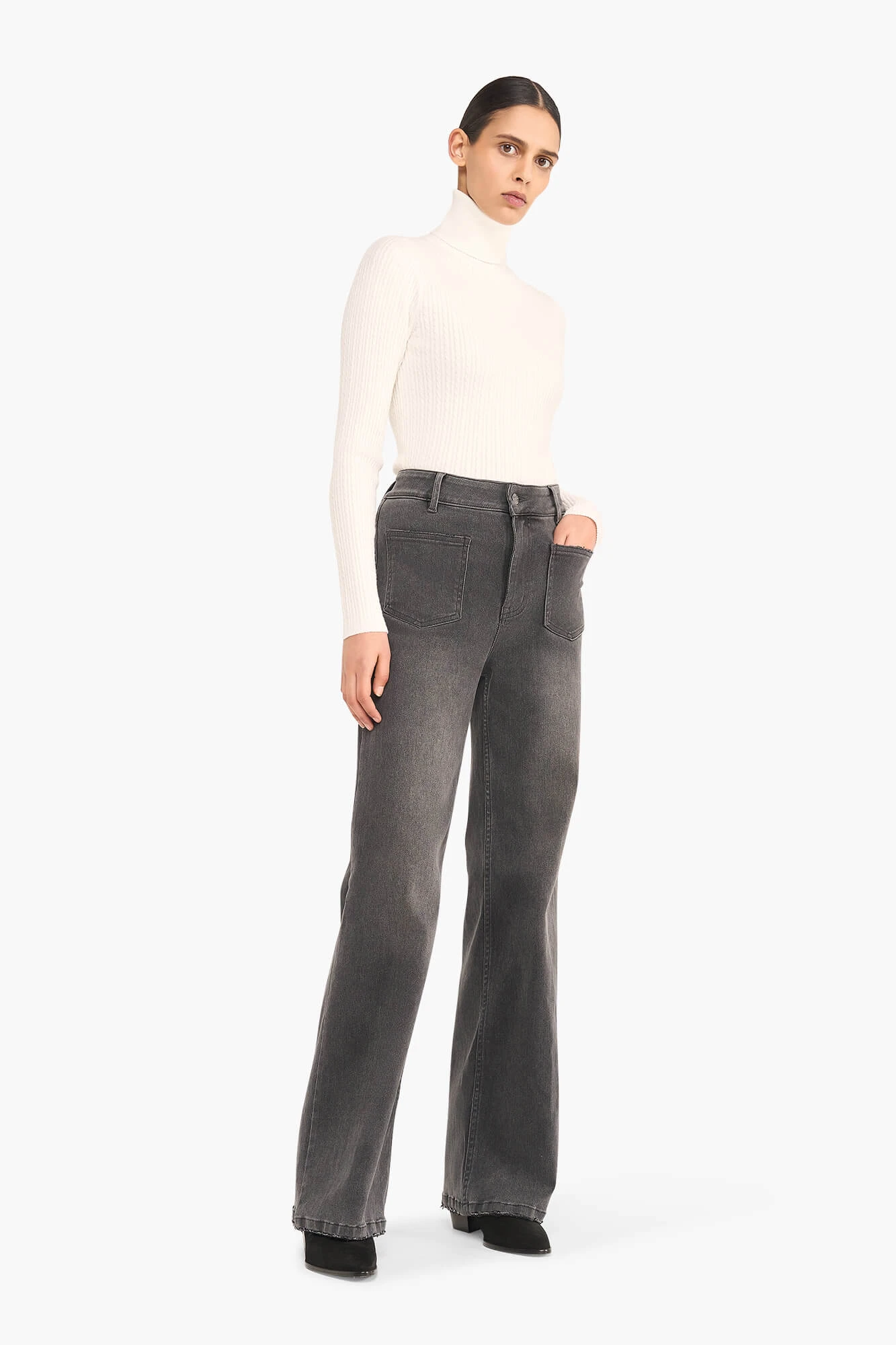 High-Waist-Jeans für Damen, gerader Schnitt, ausgestellt, Jagger, grau, Größe 415
