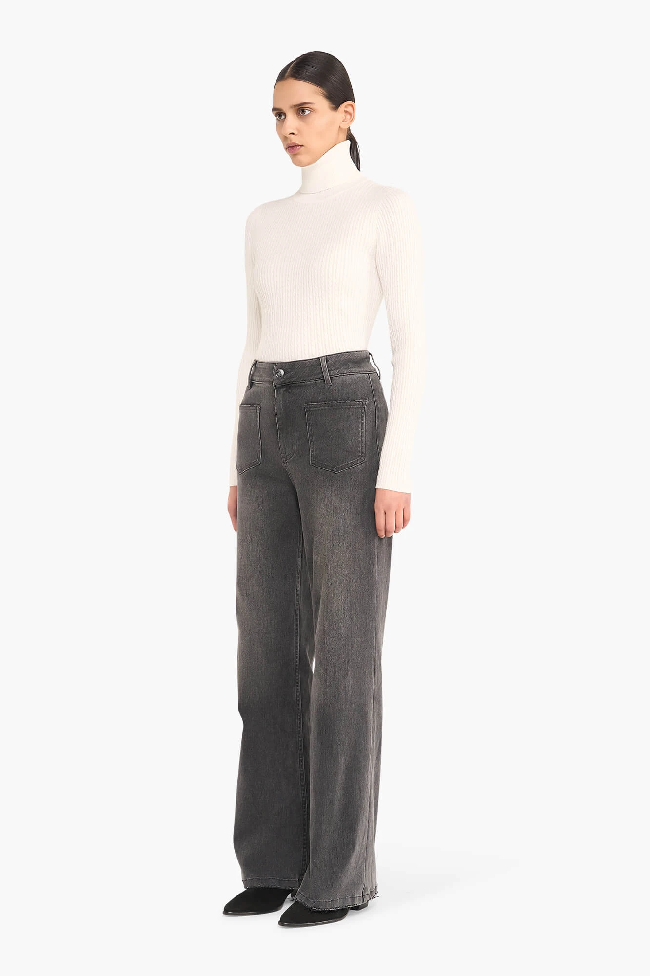 High-Waist-Jeans für Damen, gerader Schnitt, ausgestellt, Jagger, grau, Größe 415