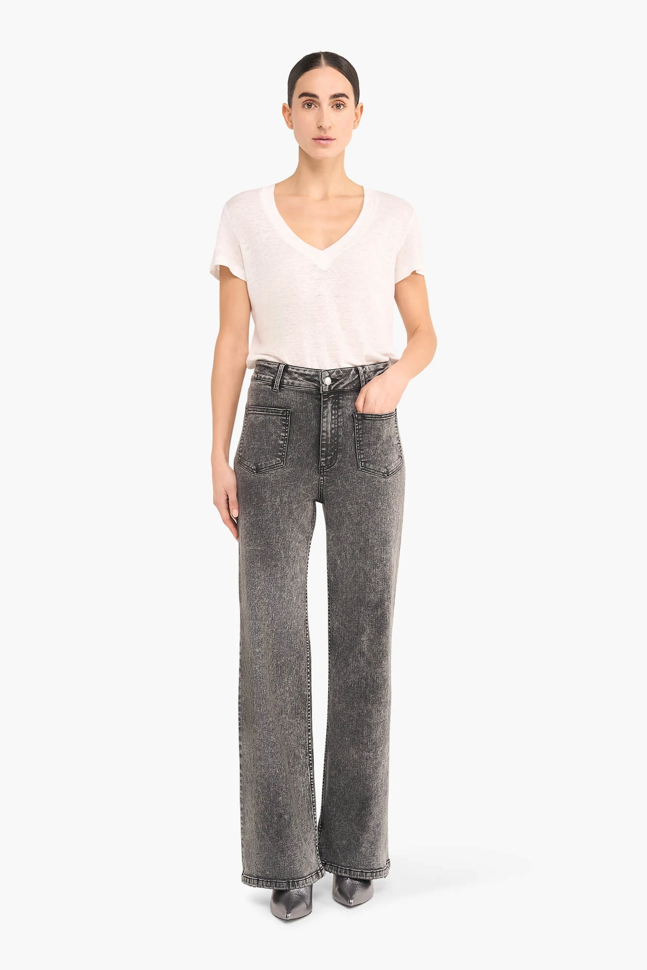 High Rise Dames Jeans Rechte Pijp Flared Jagger Zwart 100