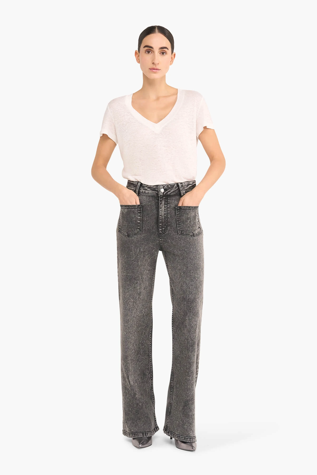 High Rise Dames Jeans Rechte Pijp Flared Jagger Zwart 100