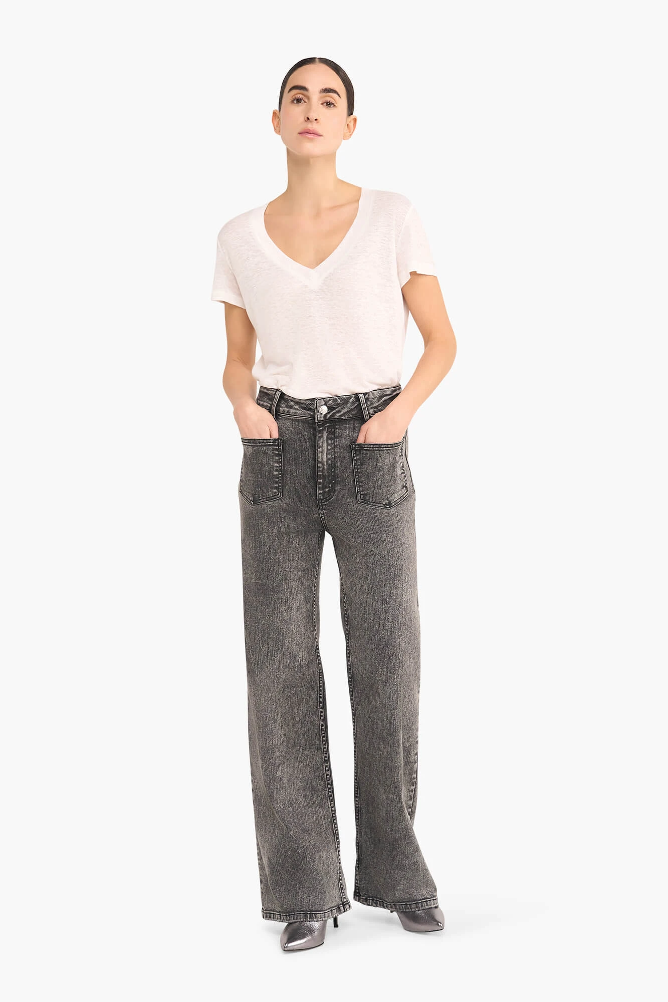 High Rise Dames Jeans Rechte Pijp Flared Jagger Zwart 100