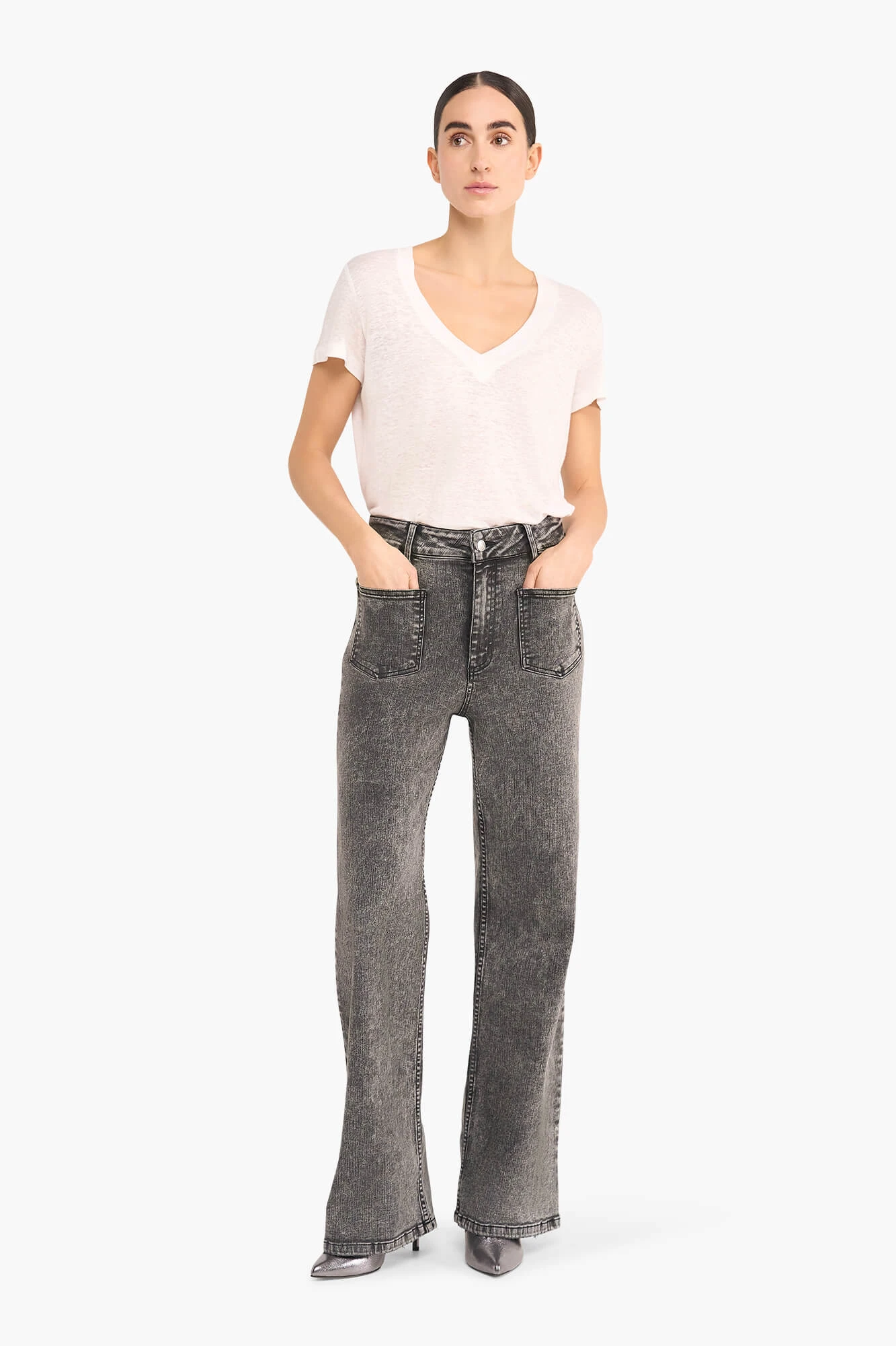High Rise Dames Jeans Rechte Pijp Flared Jagger Zwart 100