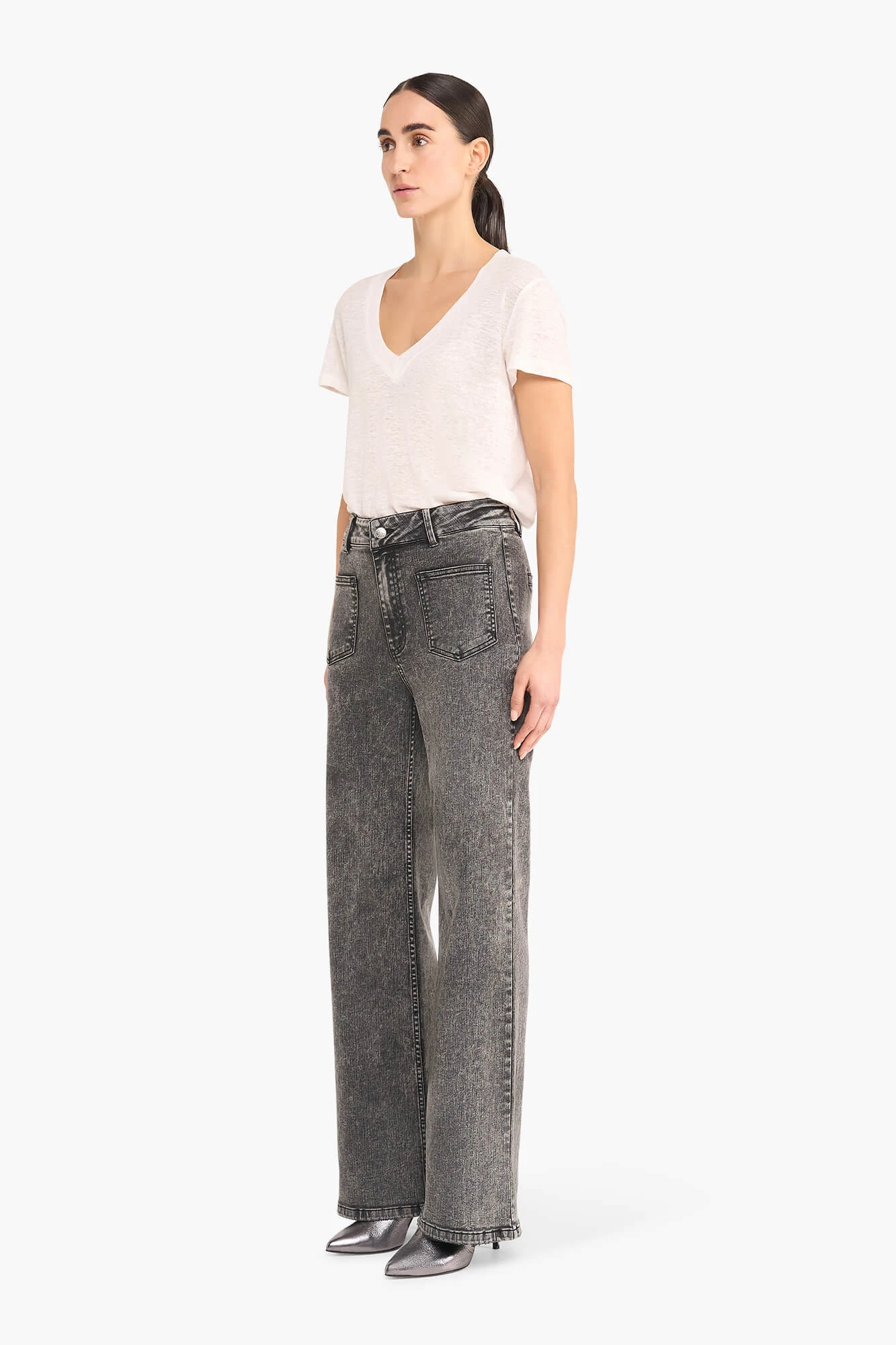 High Rise Dames Jeans Rechte Pijp Flared Jagger Zwart 100