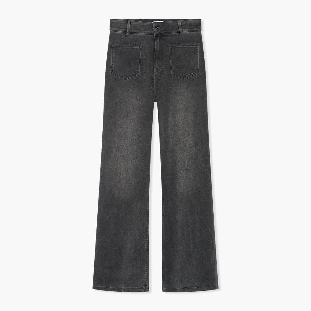 High Rise Dames Jeans Rechte Pijp Flared Jagger Grijs 415