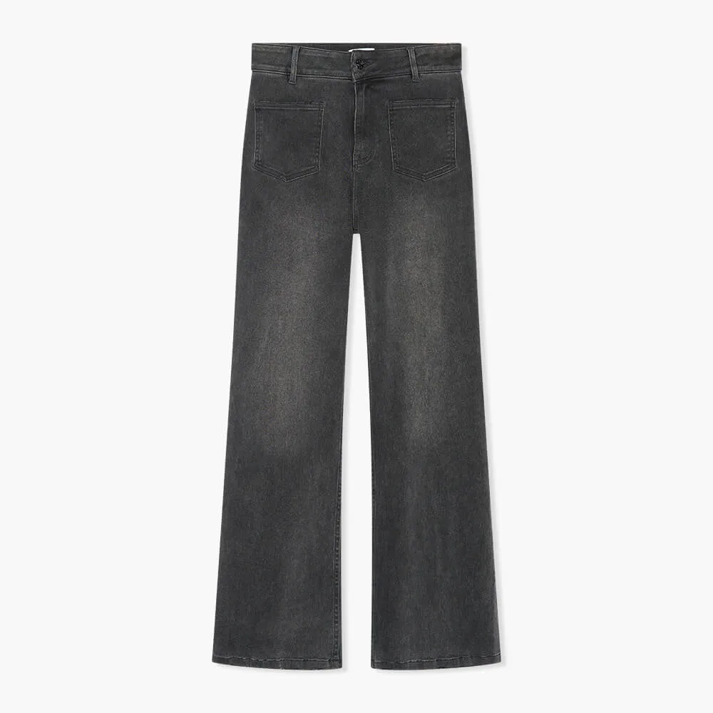 High Rise Dames Jeans Rechte Pijp Flared Jagger Grijs 415