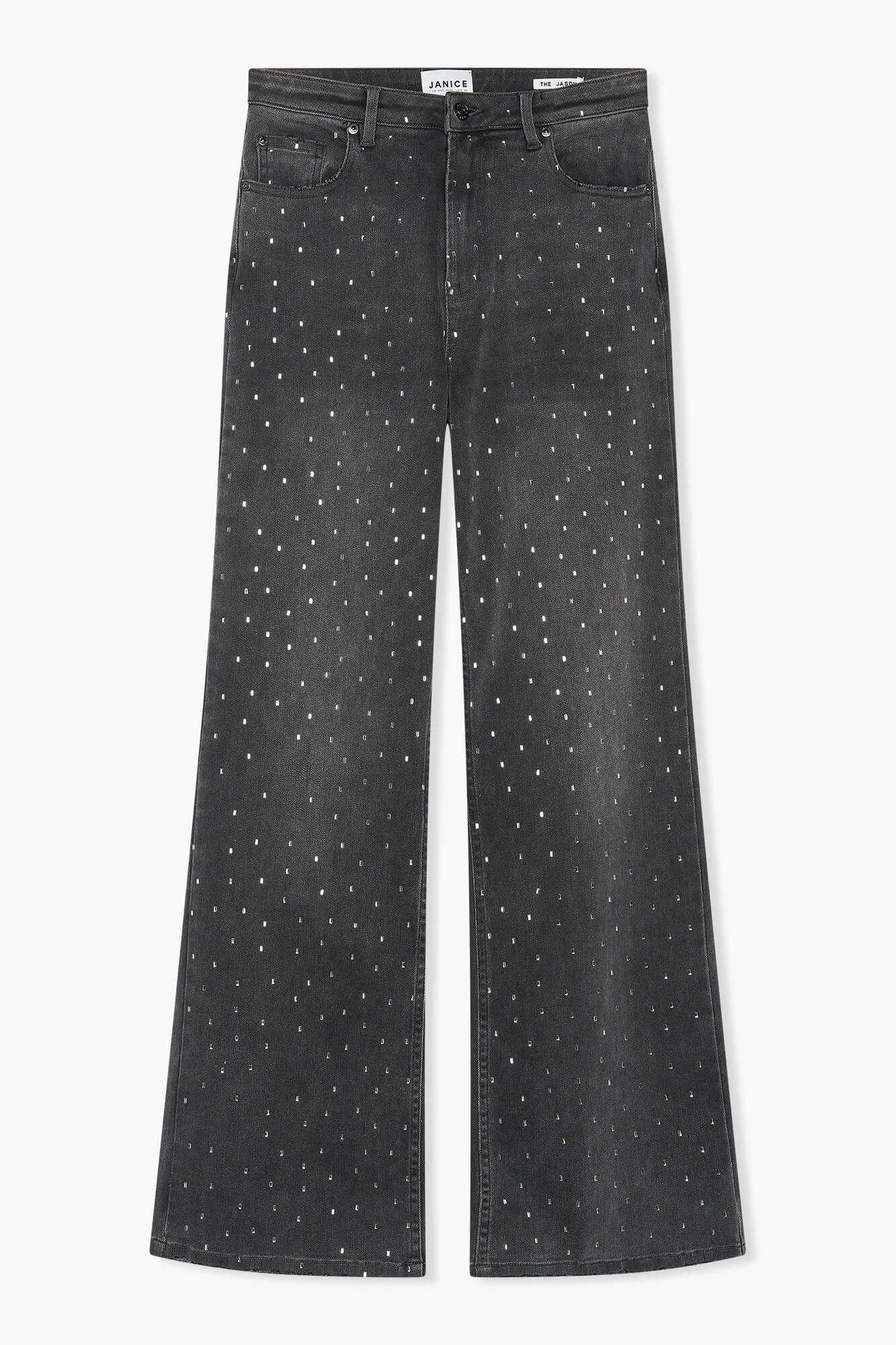 Damenjeans mit weitem Bein und Strasssteinen, Modell „Jason“, grau, Größe 415