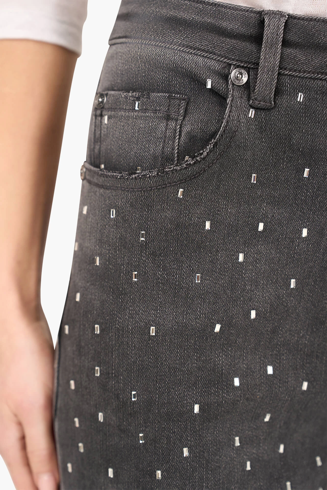 Damenjeans mit weitem Bein und Strasssteinen, Modell „Jason“, grau, Größe 415