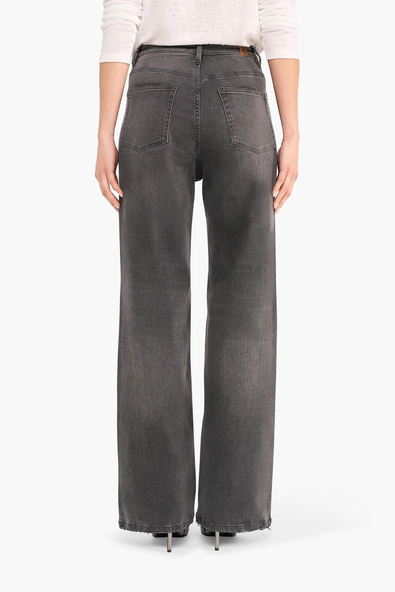 Damenjeans mit weitem Bein und Strasssteinen, Modell „Jason“, grau, Größe 415