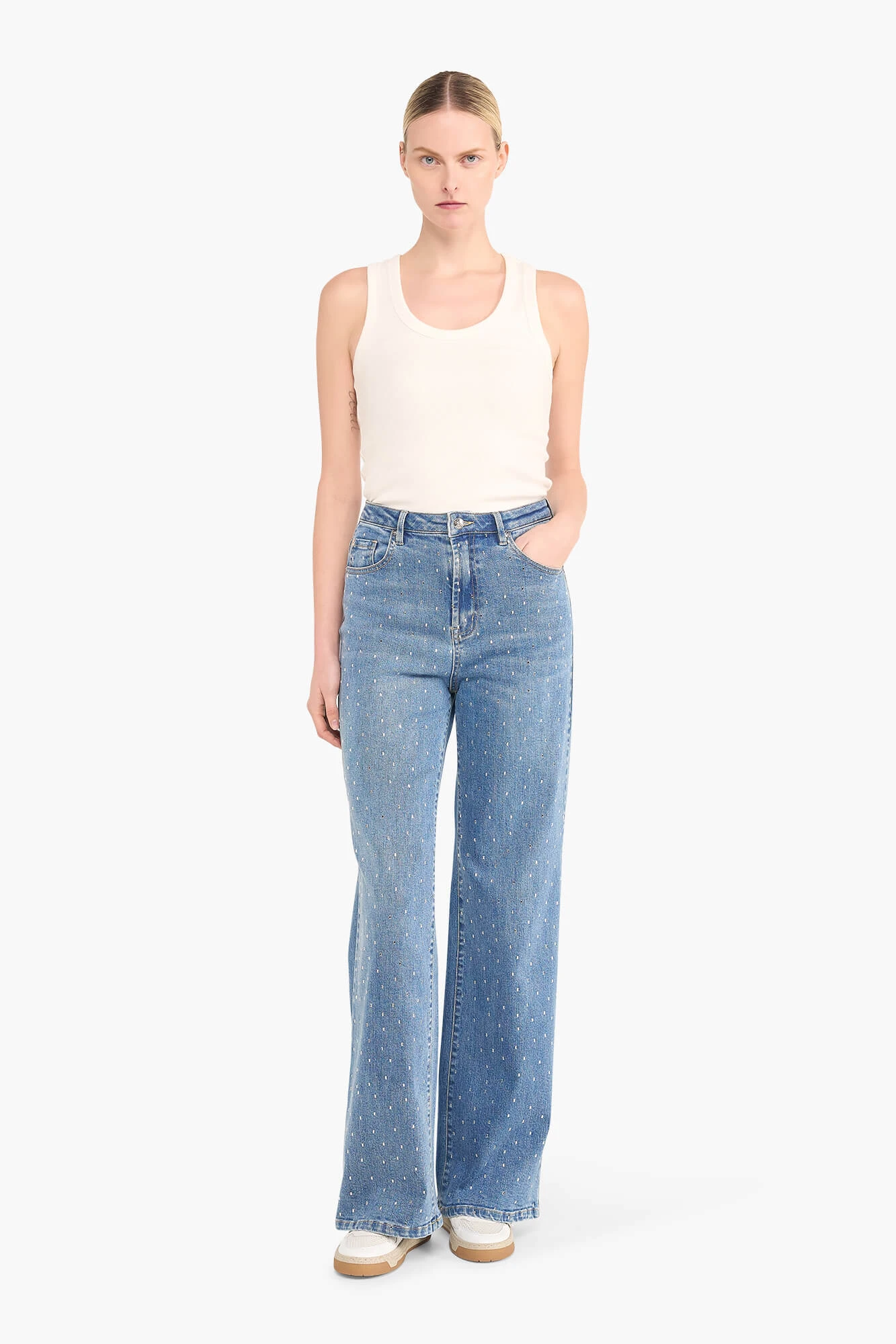Jeans Dames Wijde Pijp Steentjes Jason Blauw 028