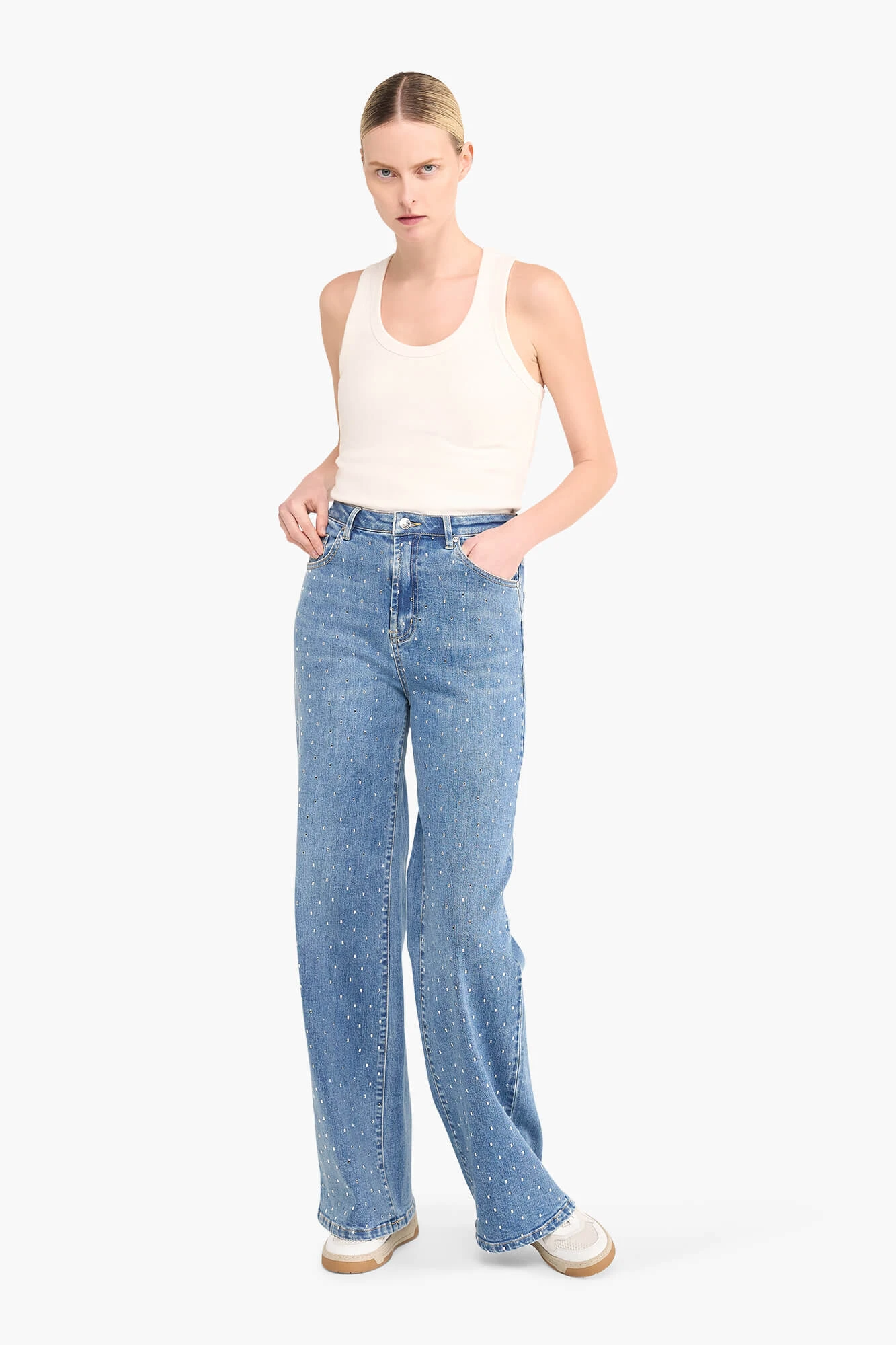 Jeans Dames Wijde Pijp Steentjes Jason Blauw 028