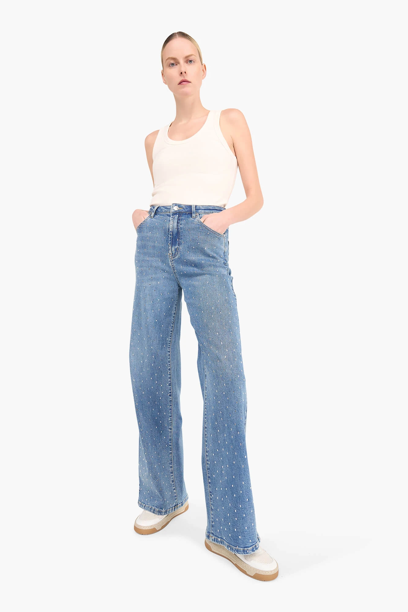 Jeans Dames Wijde Pijp Steentjes Jason Blauw 028