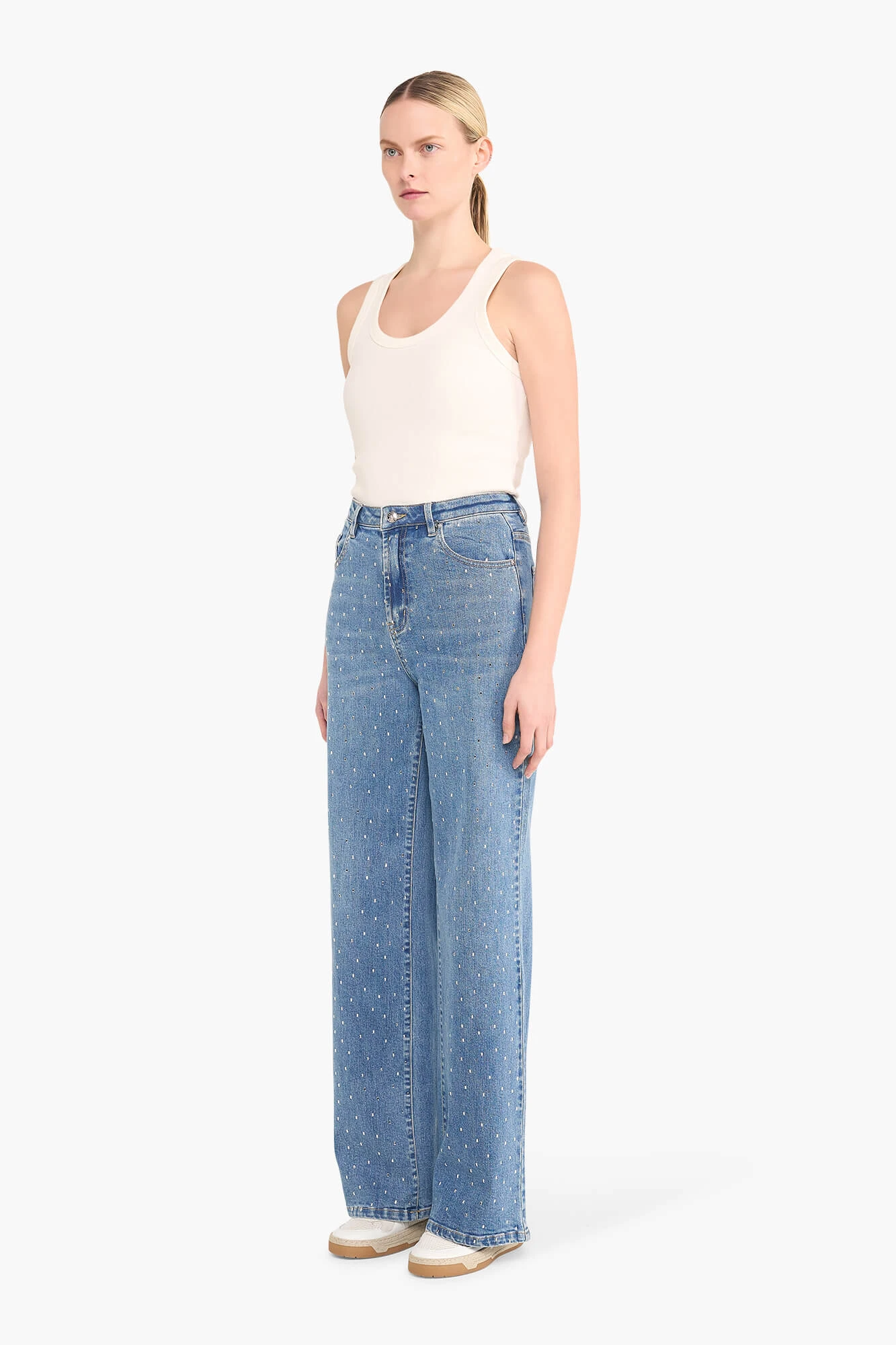 Jeans Dames Wijde Pijp Steentjes Jason Blauw 028