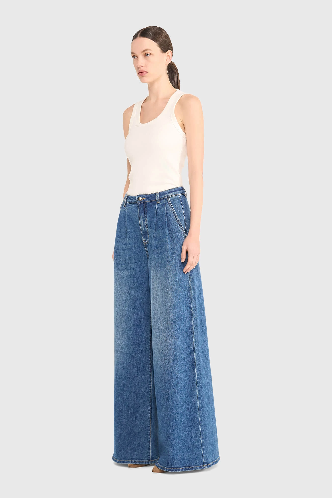 Damenjeans mit weitem Bein, Dollar-Blau 111