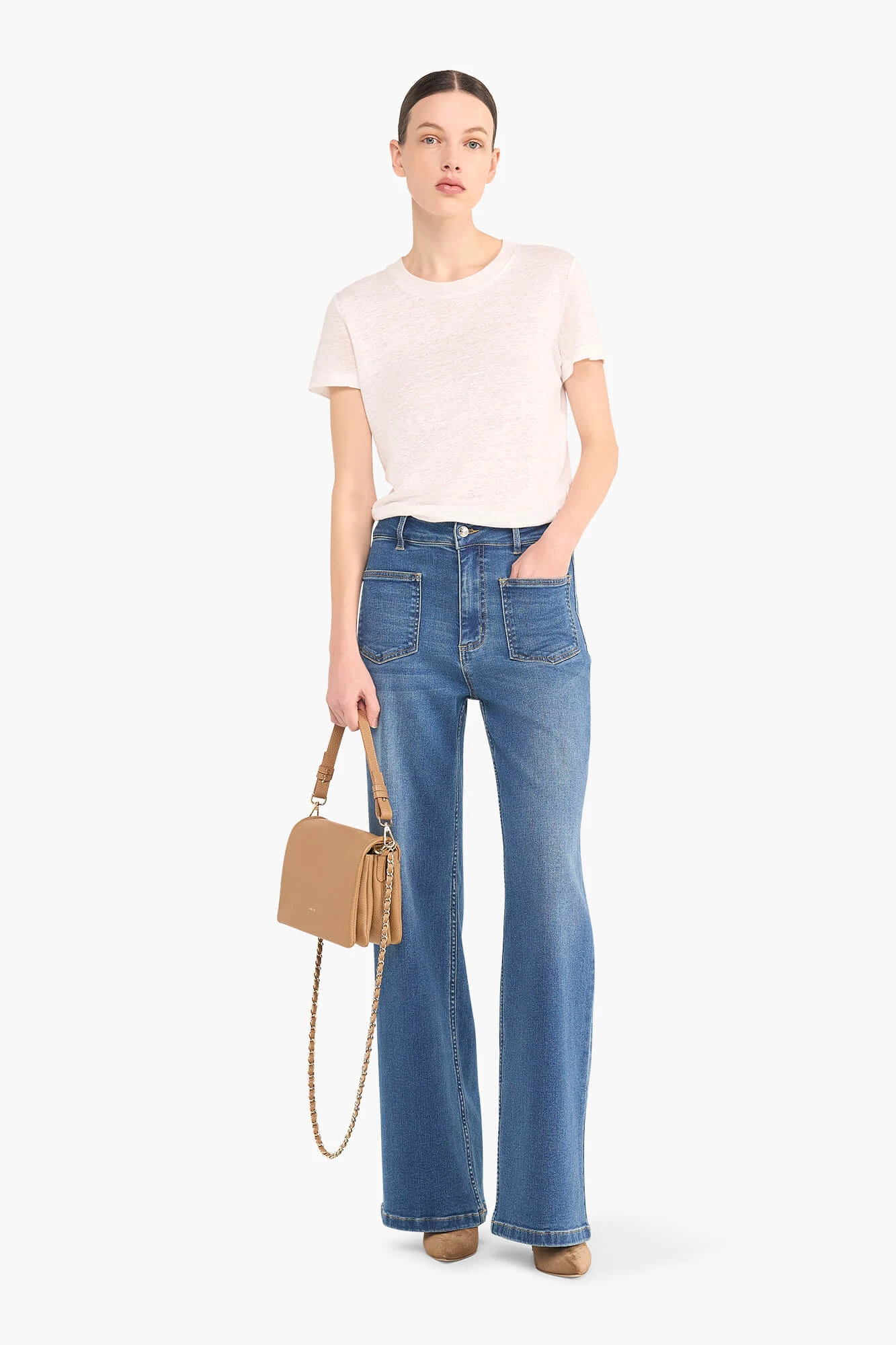 High Rise Dames Jeans Rechte Pijp Flared Jagger Blauw 111