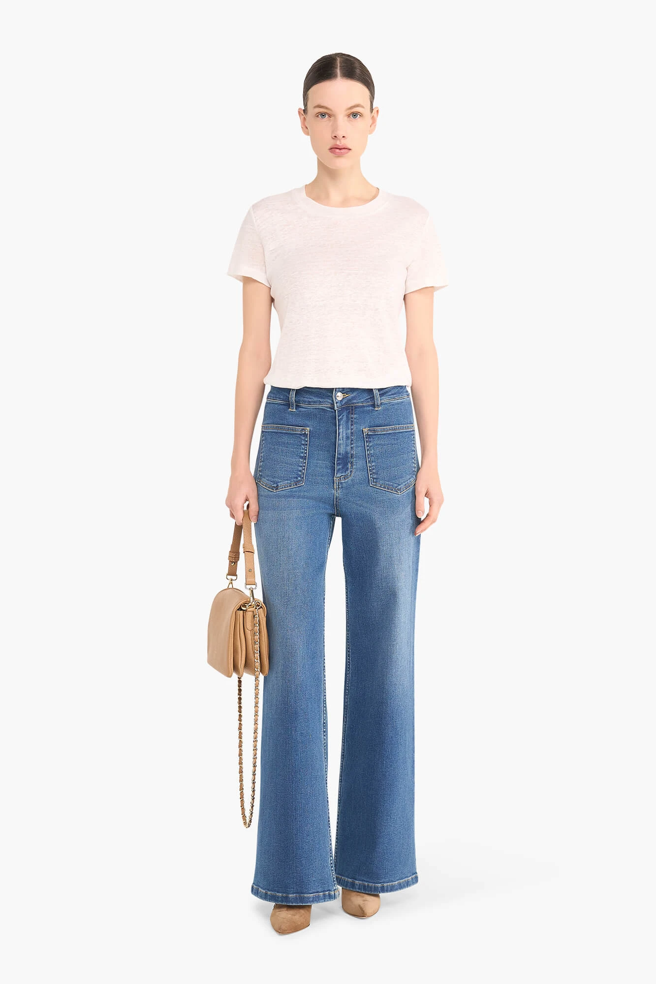 High Rise Dames Jeans Rechte Pijp Flared Jagger Blauw 111