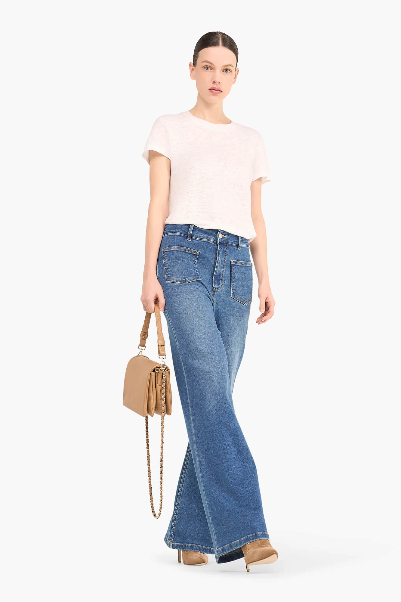 High Rise Dames Jeans Rechte Pijp Flared Jagger Blauw 111